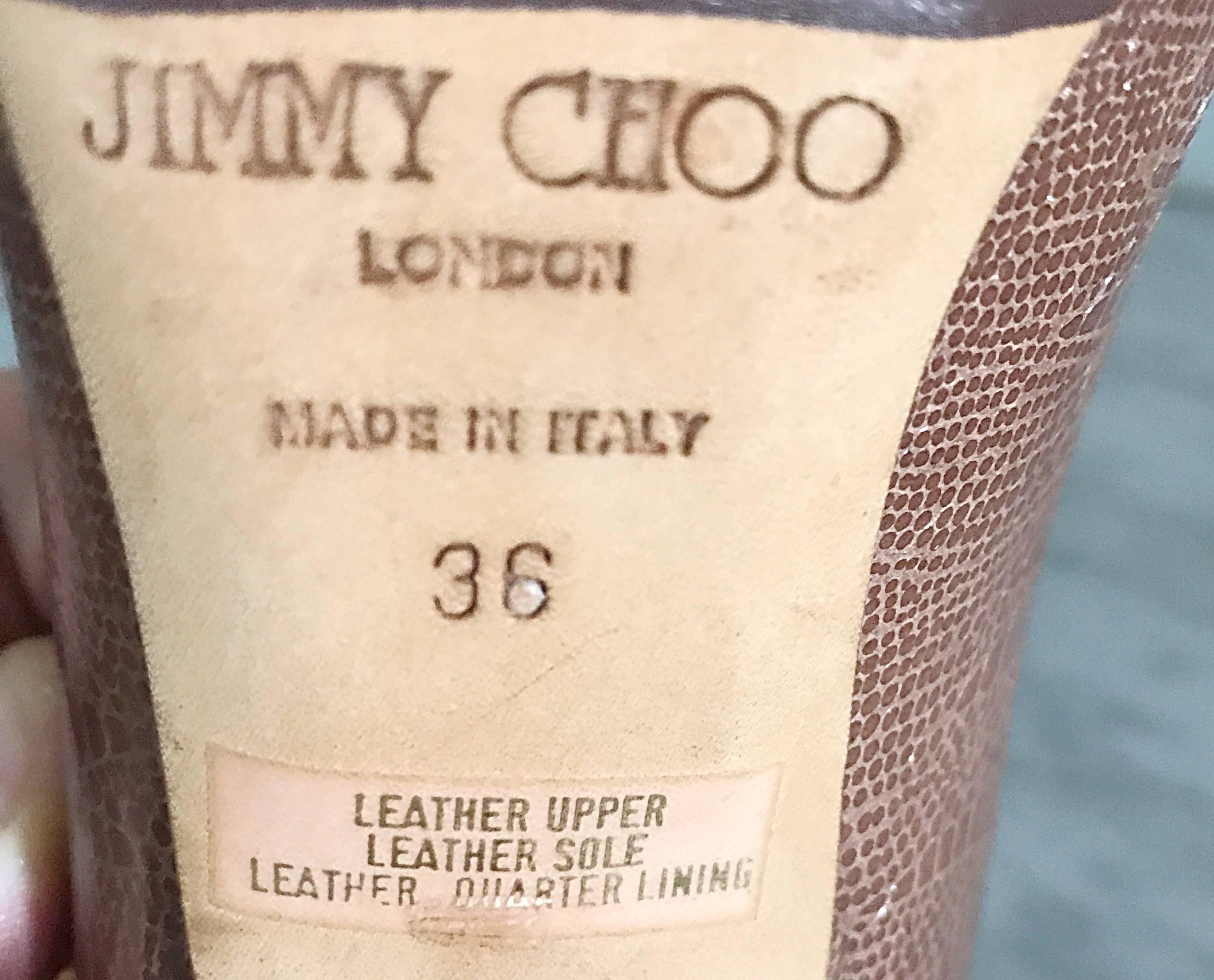 Jimmy Choo - Chaussures à talons avec talons embossés en lézard beige et brun clair, taille 36 6 en vente 5