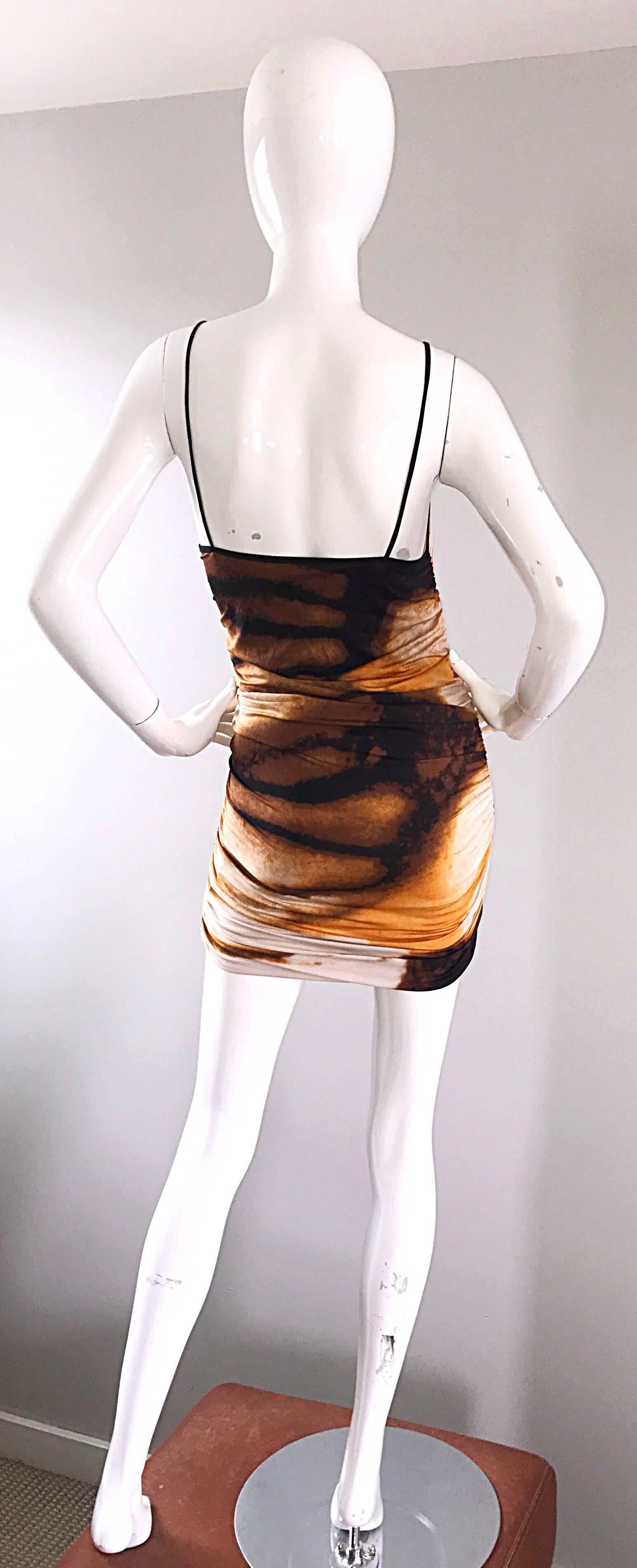 Women's 1990s Vivienne Tam Brown + Burnt Orange + Black Abstract Vintage 90s Mini Dress