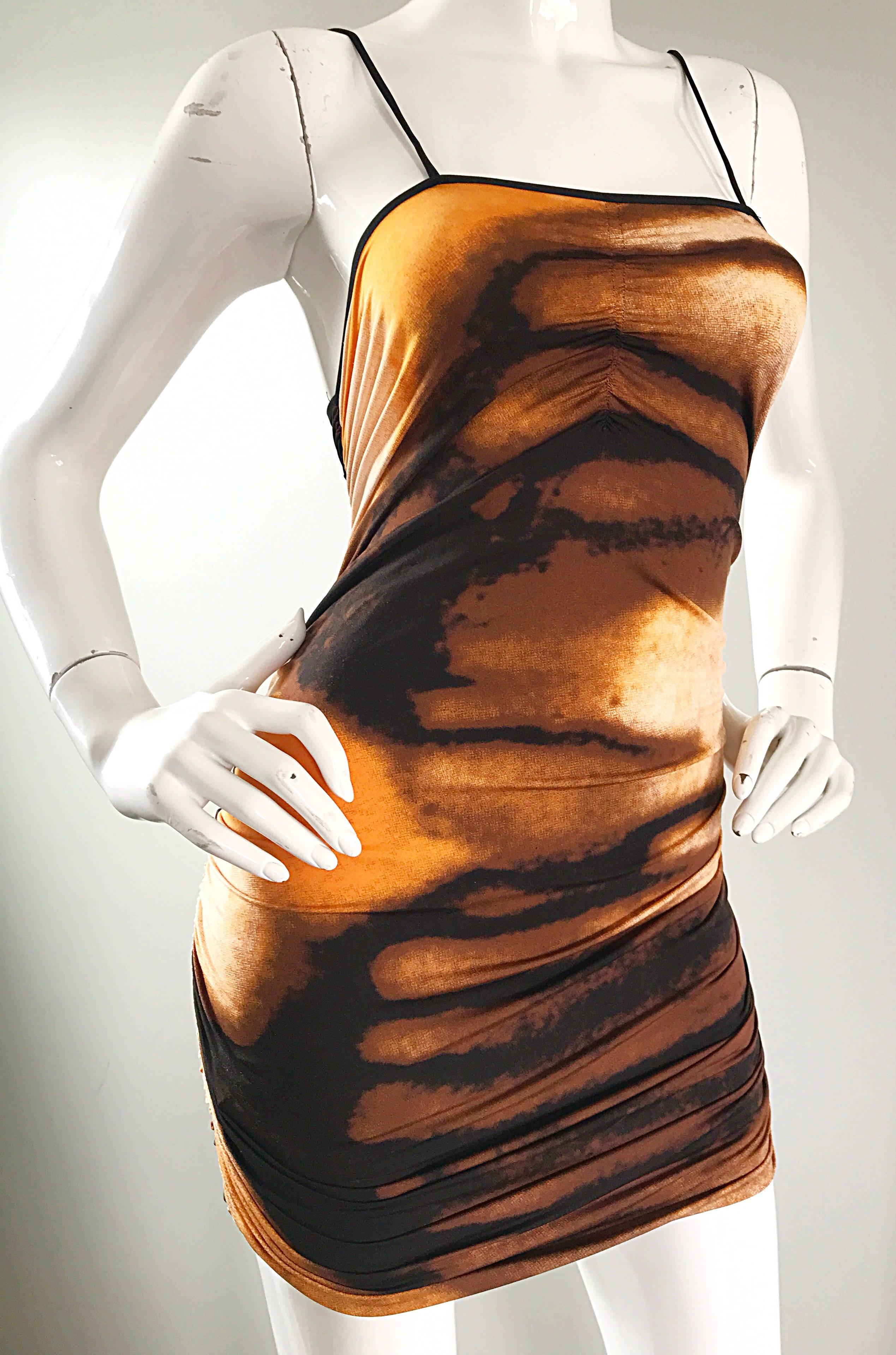 1990s Vivienne Tam Brown + Burnt Orange + Black Abstract Vintage 90s Mini Dress 1