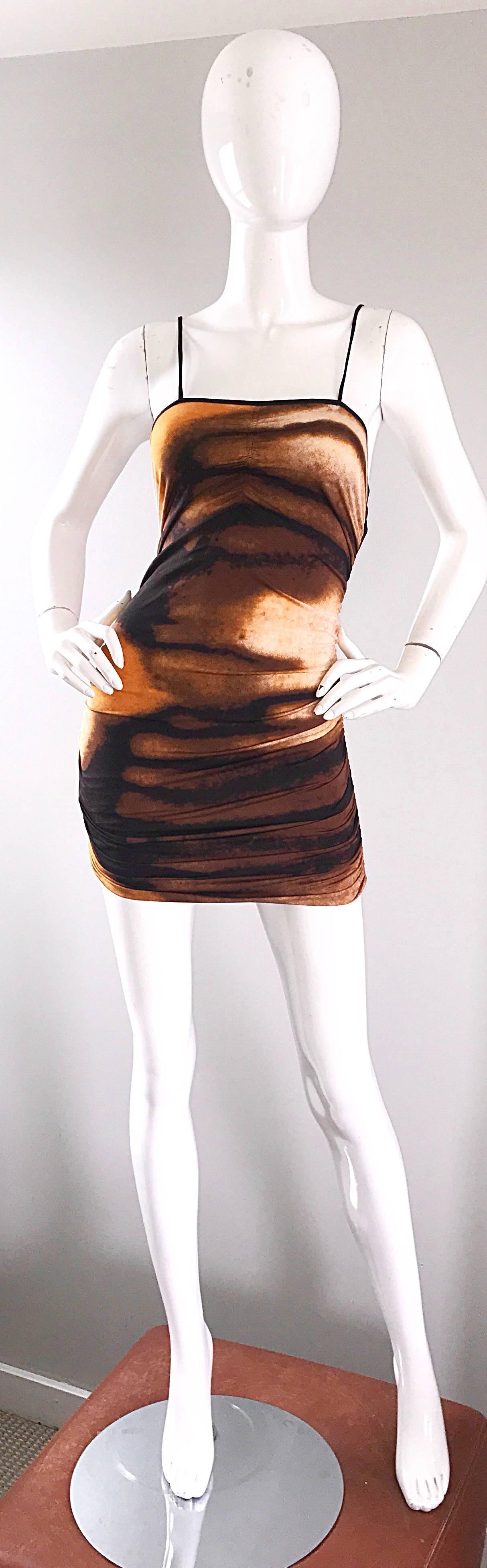1990s Vivienne Tam Brown + Burnt Orange + Black Abstract Vintage 90s Mini Dress 3