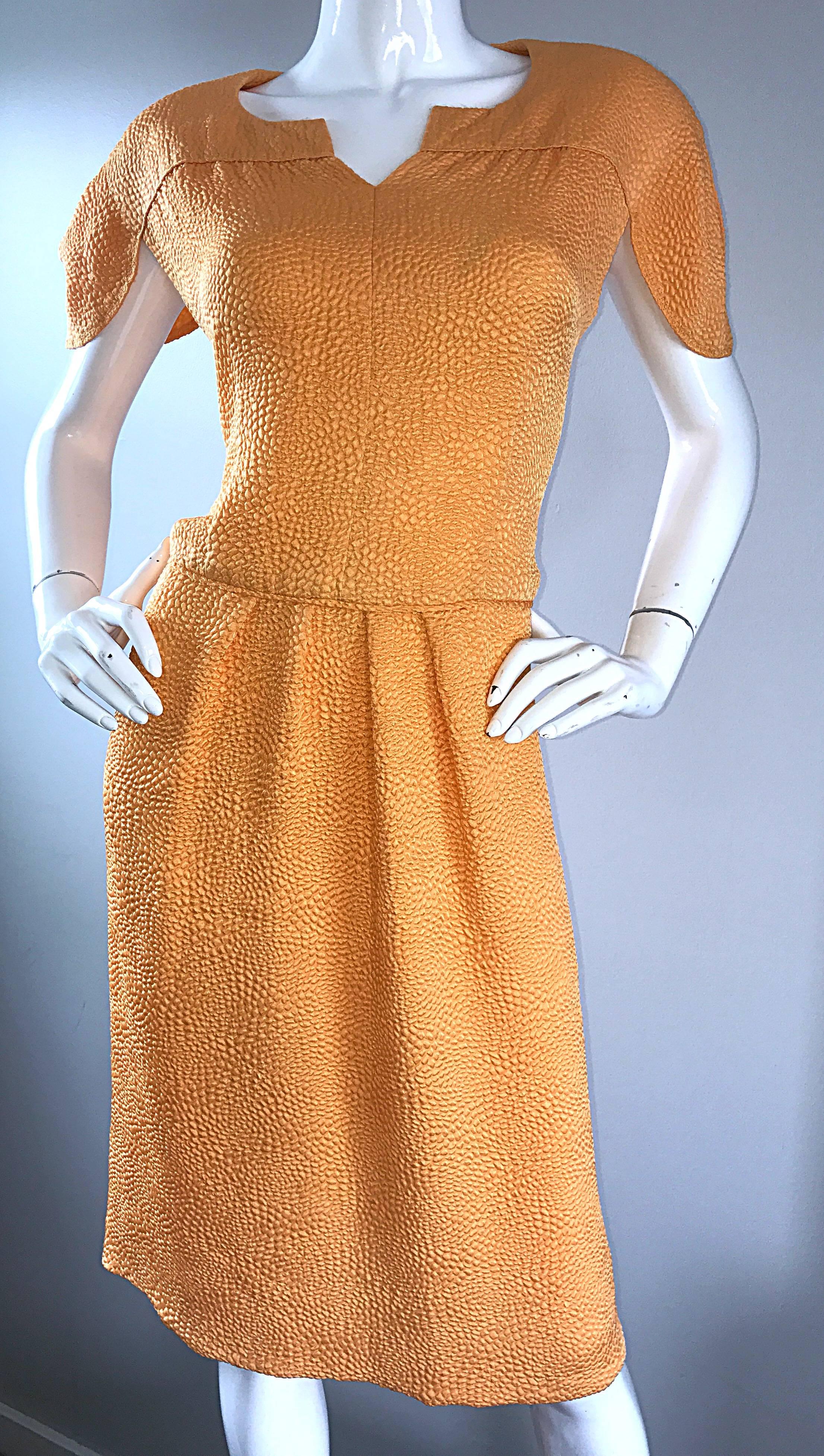 Orange Size 14 NWT Vintage Ripetta Roma $4, 200 Neiman Marcus Marigold 1990s Silk Dress For Sale