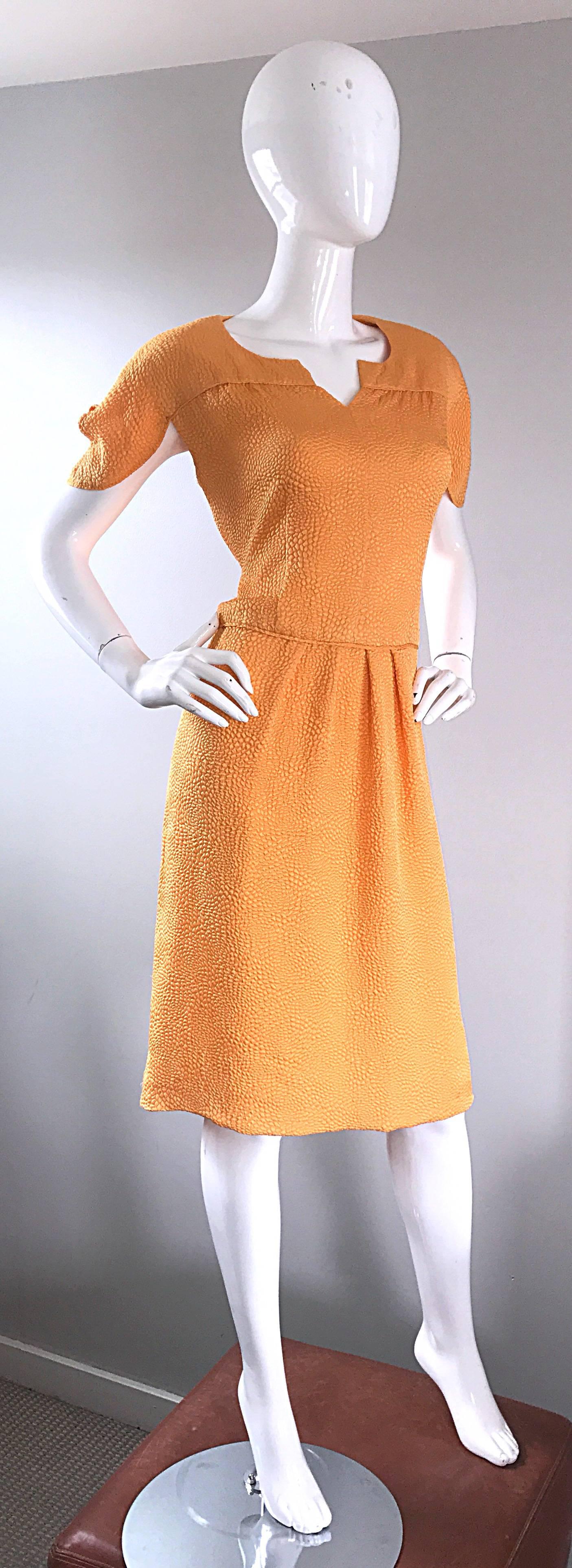 Size 14 NWT Vintage Ripetta Roma $4, 200 Neiman Marcus Marigold 1990s Silk Dress In New Condition For Sale In San Diego, CA
