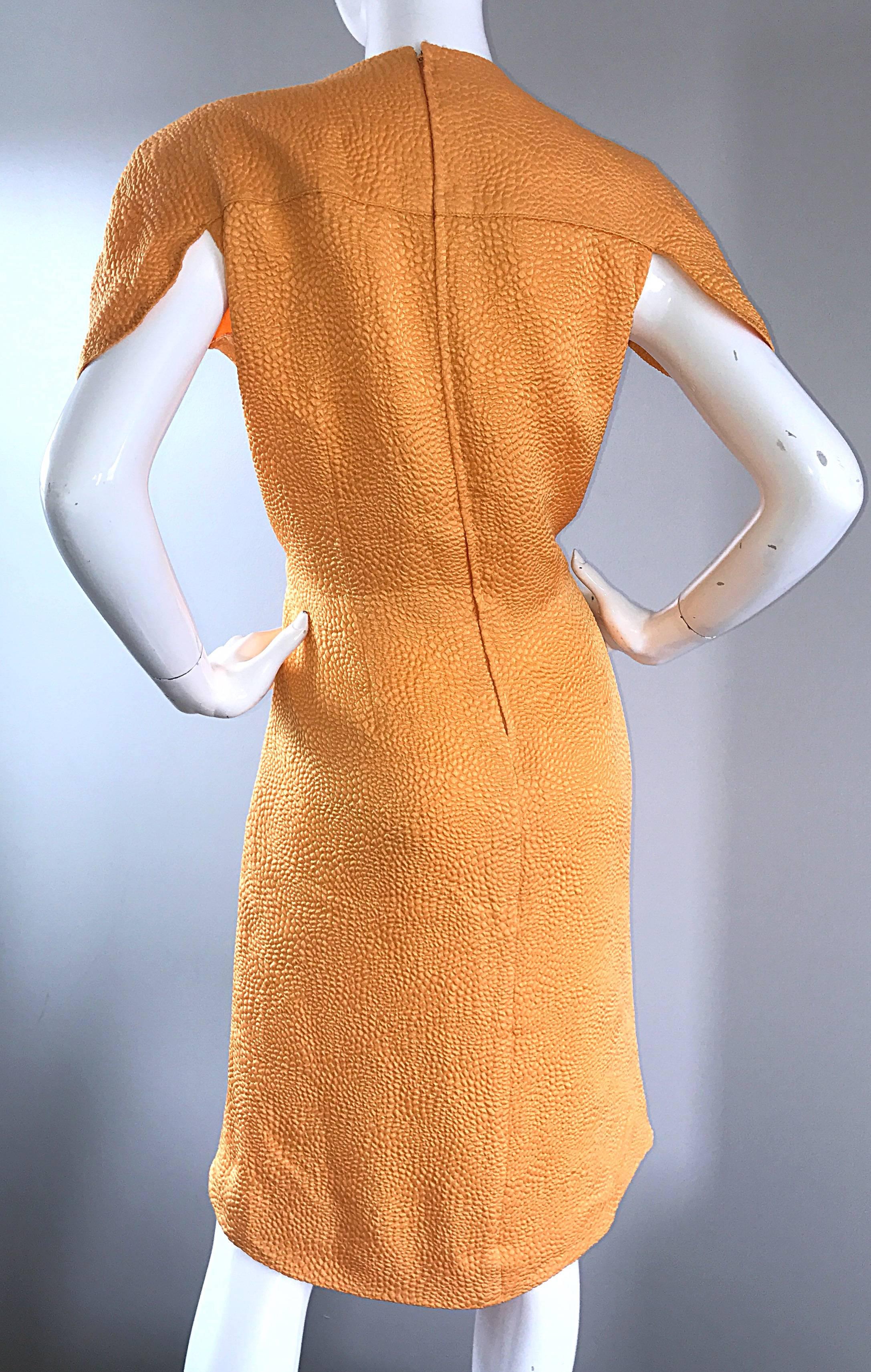 Women's Size 14 NWT Vintage Ripetta Roma $4, 200 Neiman Marcus Marigold 1990s Silk Dress For Sale