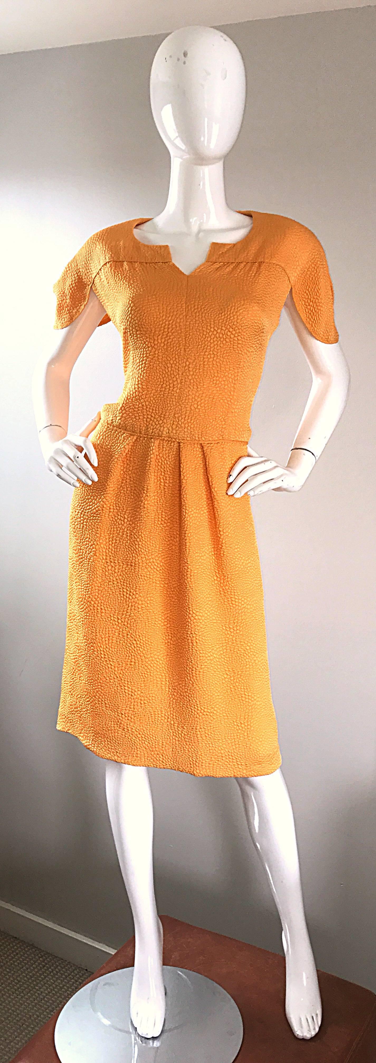 Size 14 NWT Vintage Ripetta Roma $4, 200 Neiman Marcus Marigold 1990s Silk Dress For Sale 1