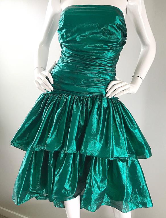Betsey Johnson 1980s Metallic Green Lame High Low Vintage 80s Strapless  Dress at 1stDibs | 80s lame dress, green lame dress, 80s green dress