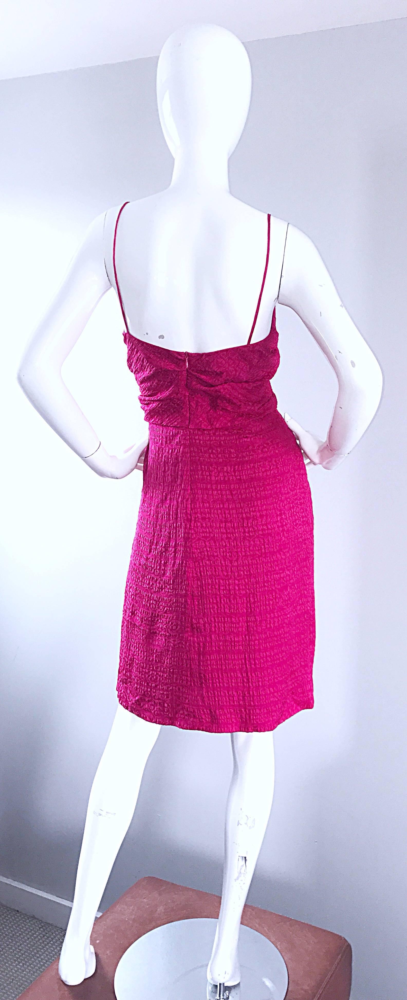 1990er Giorgio Armani Größe 6 Himbeere Rosa Fuchsia Vintage Seide Slip Kleid Damen im Angebot
