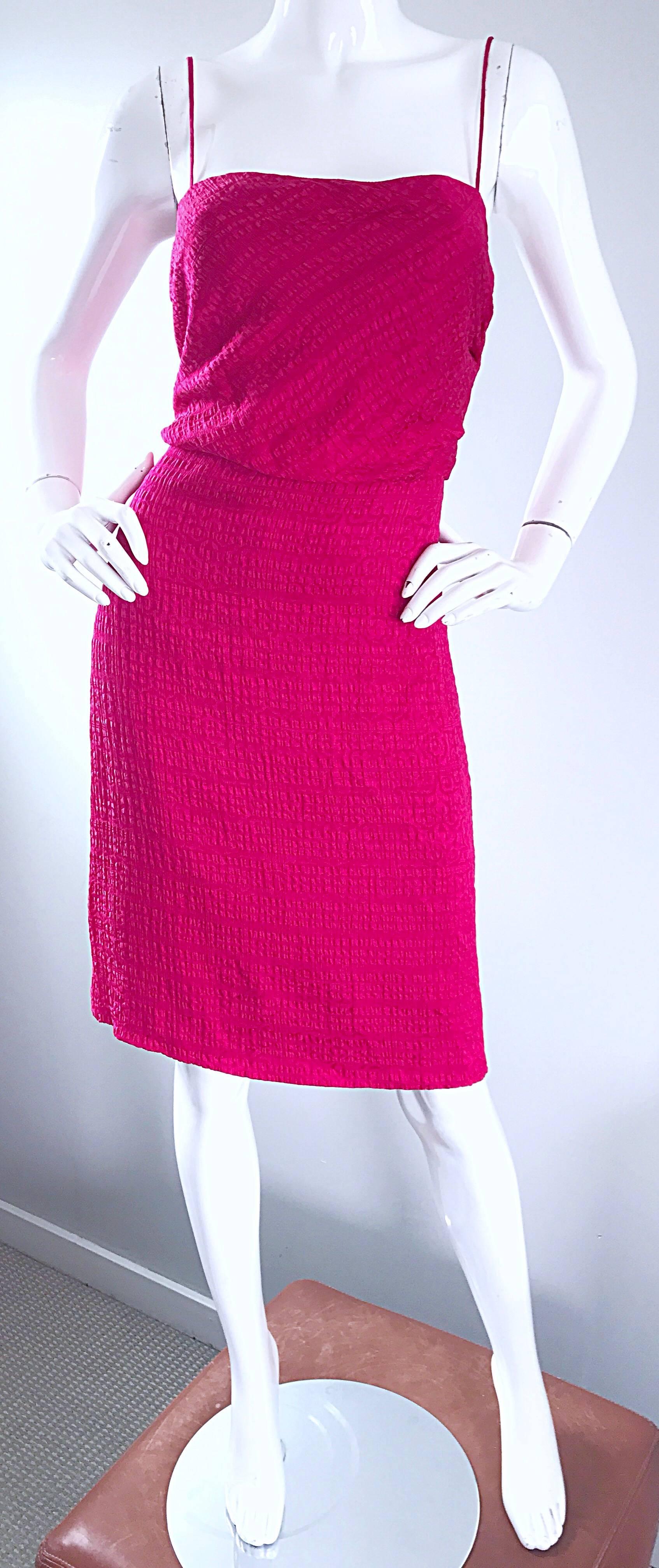 1990er Giorgio Armani Größe 6 Himbeere Rosa Fuchsia Vintage Seide Slip Kleid im Angebot 1