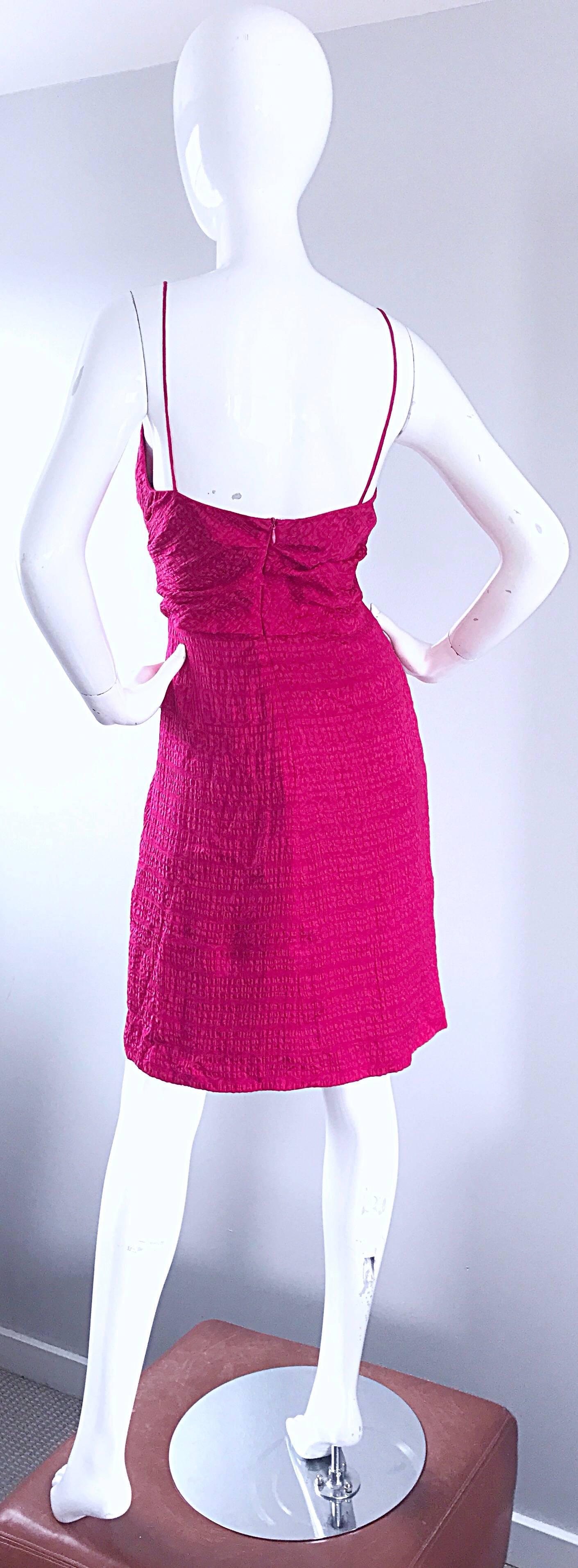 1990er Giorgio Armani Größe 6 Himbeere Rosa Fuchsia Vintage Seide Slip Kleid im Angebot 2