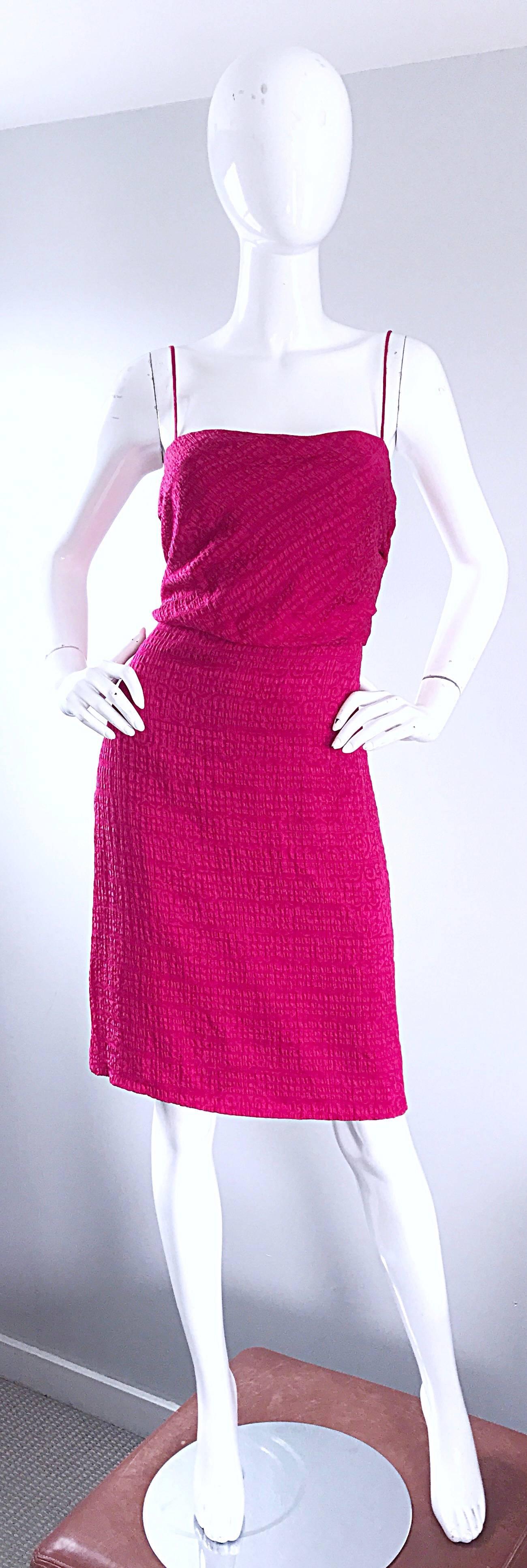 1990er Giorgio Armani Größe 6 Himbeere Rosa Fuchsia Vintage Seide Slip Kleid im Angebot 3
