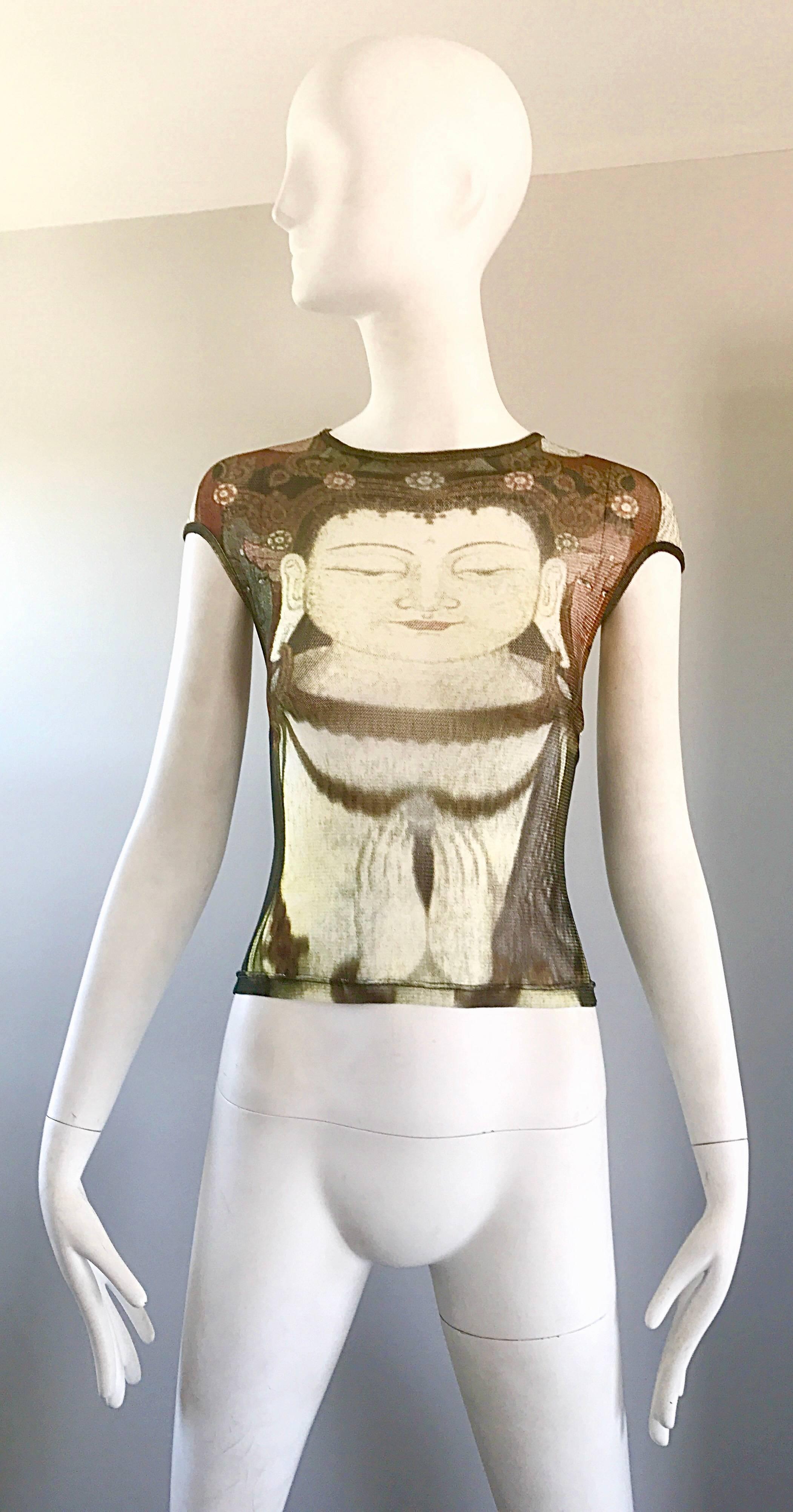 Rare 1990s Vivienne Tam Buddha Collection Semi Sheer Blouse Vintage 90s Top  1
