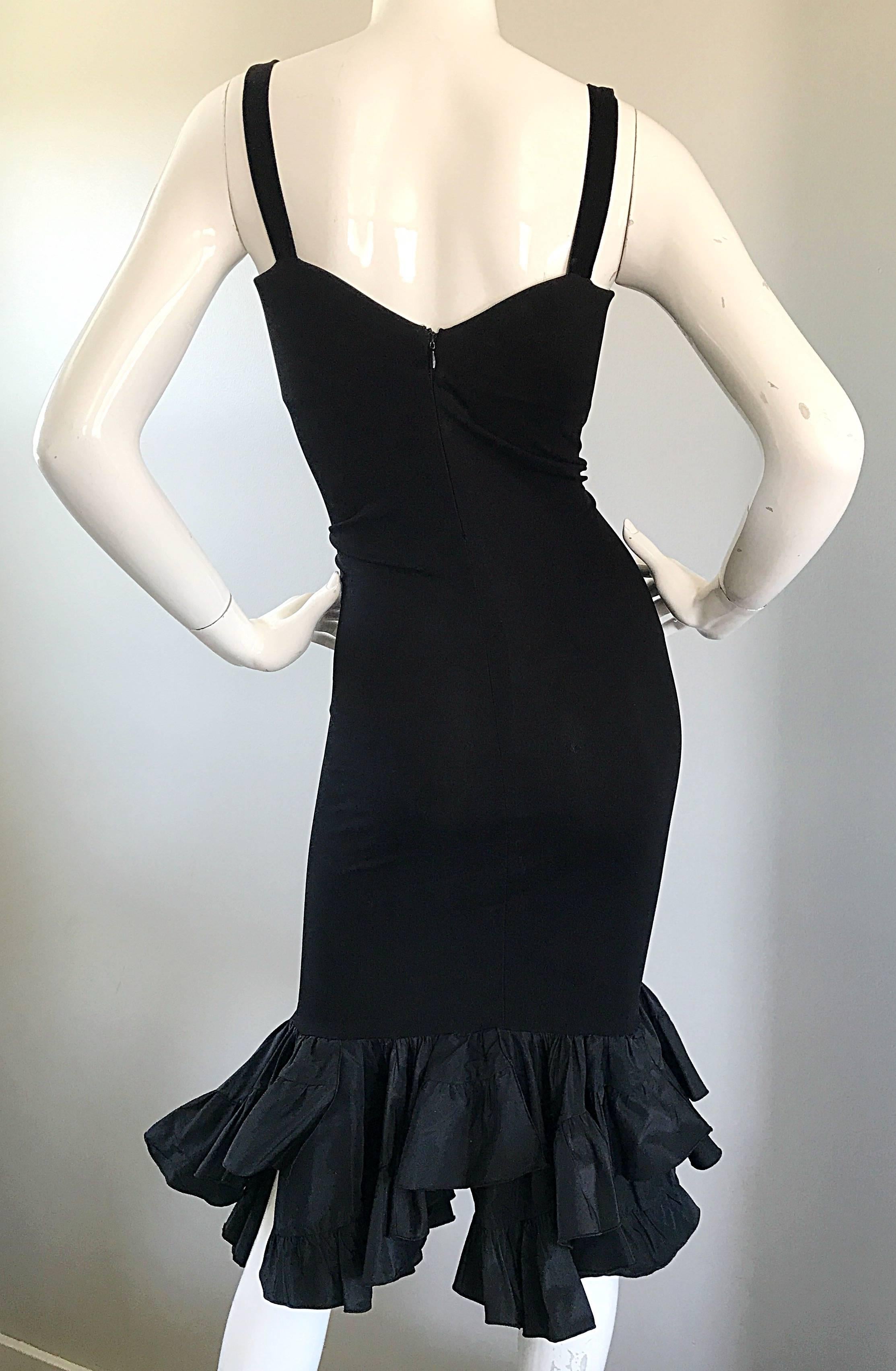 1990s Max Mara Black Jersey Sequin Bodycon Jersey Mermaid Vintage Cocktail Dress In Excellent Condition In San Diego, CA