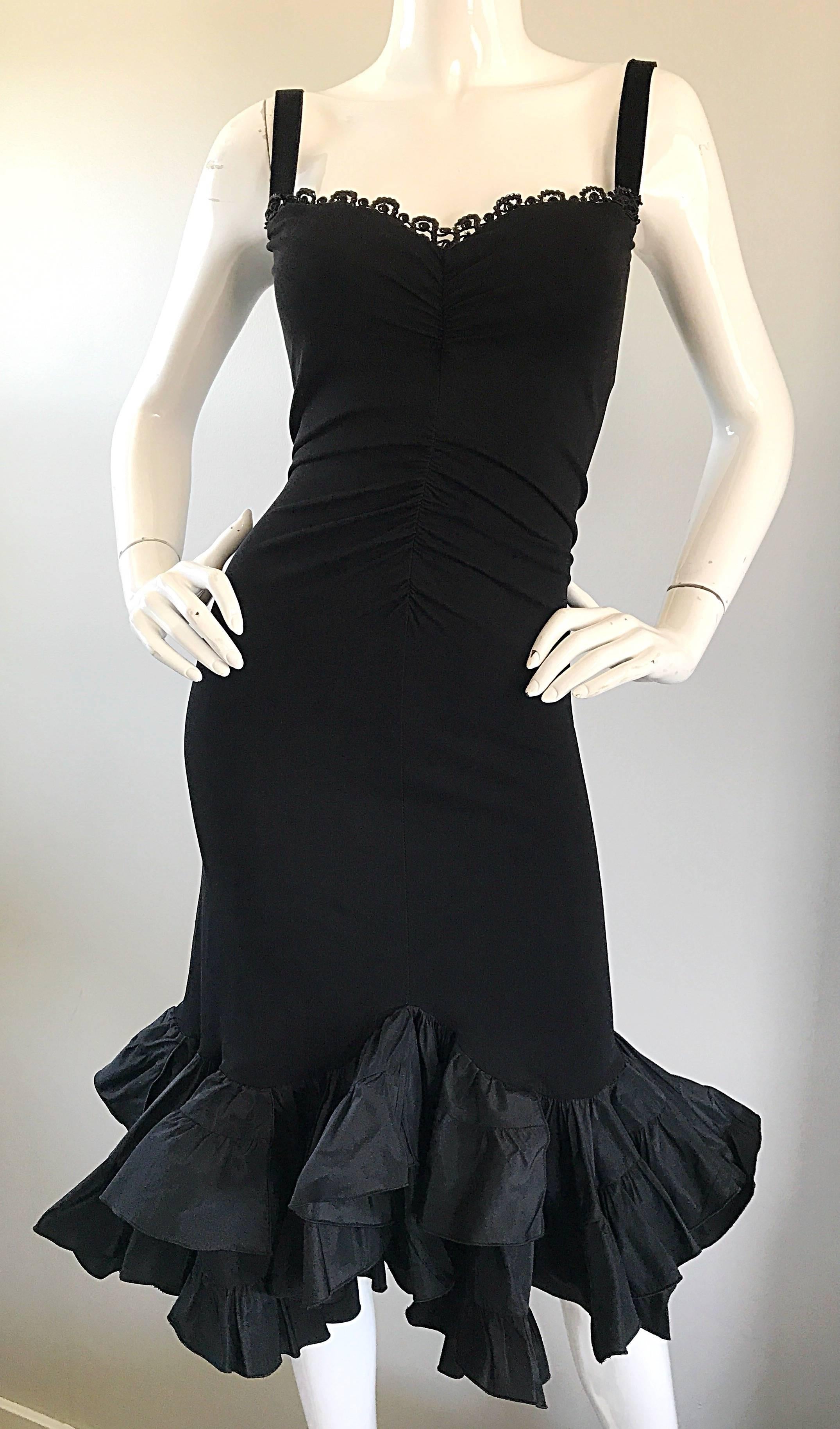 Women's 1990s Max Mara Black Jersey Sequin Bodycon Jersey Mermaid Vintage Cocktail Dress