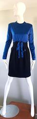 NWT 1990s Geoffrey Beene Size 10 Royal Blue Black Gingham Long Sleeve Dress