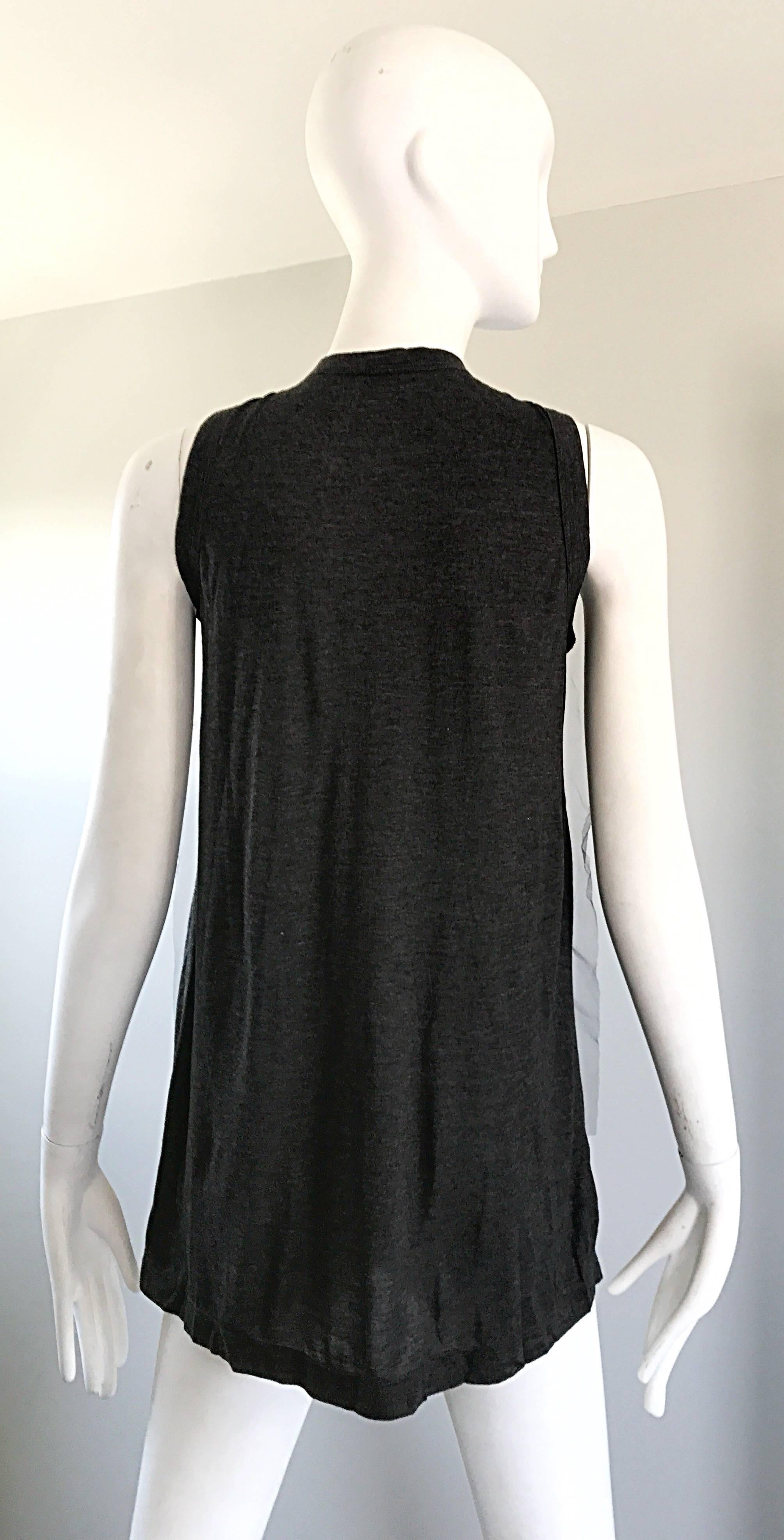 Women's 1990s Vera Wang Charcoal Gray Paillettes Tulle Sleeveless Vintage Blouse Top For Sale