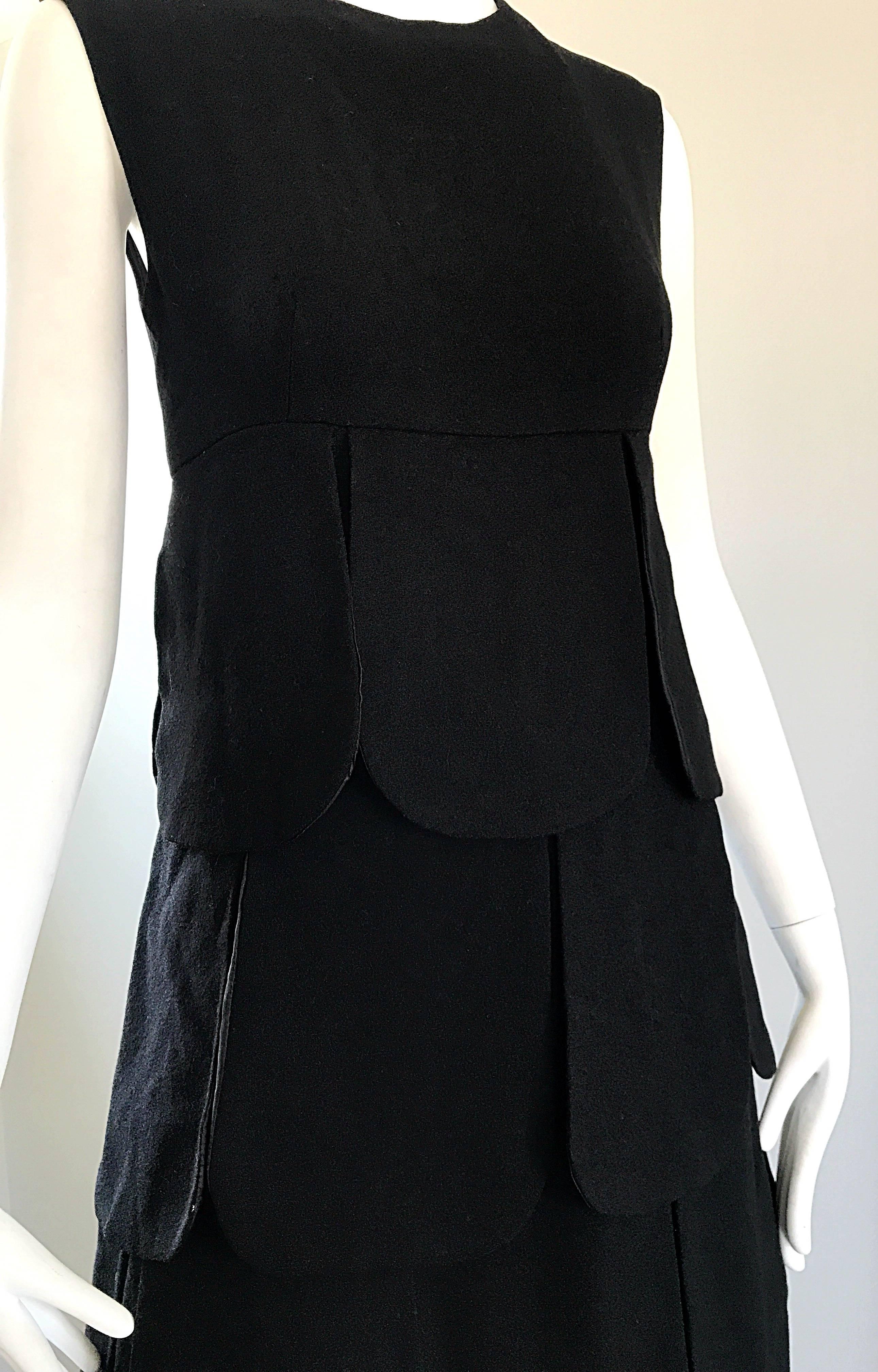 1960er Pierre Cardin Haute Couture Space Age Mod Schwarzes Vintage 60er Jahre Kleid aus Wolle im Zustand „Hervorragend“ im Angebot in San Diego, CA