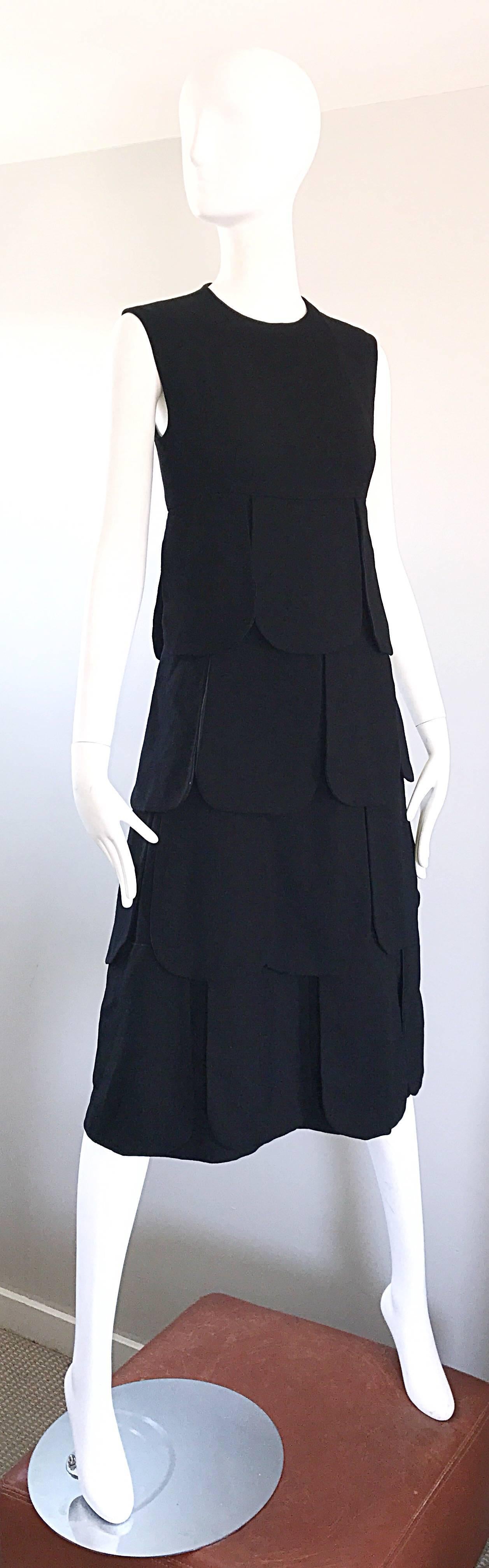 1960er Pierre Cardin Haute Couture Space Age Mod Schwarzes Vintage 60er Jahre Kleid aus Wolle im Angebot 1