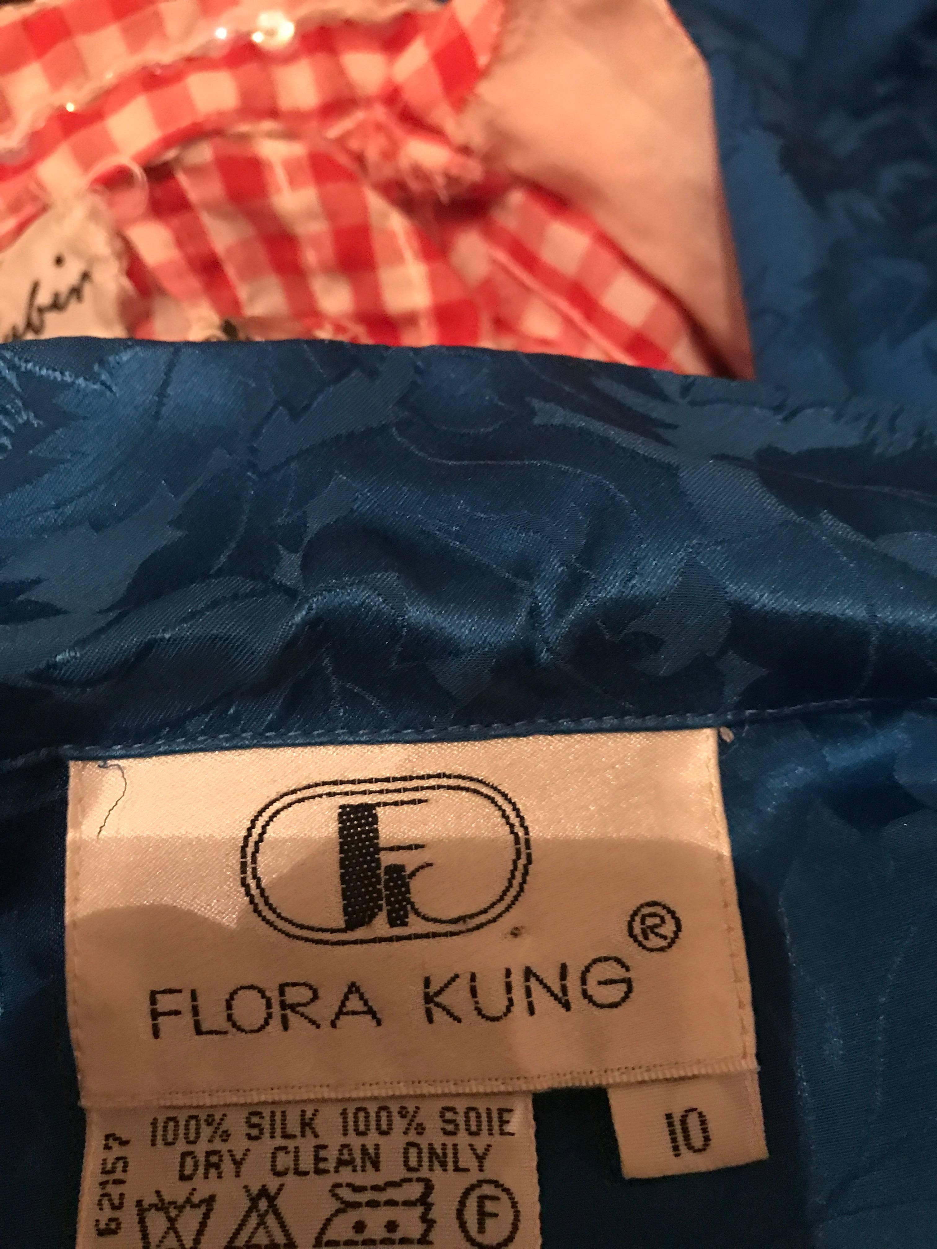 Vintage Flora Kung Königsblauer langer Seiden-Overall mit Dolman-Ärmeln, Größe 10  im Angebot 5