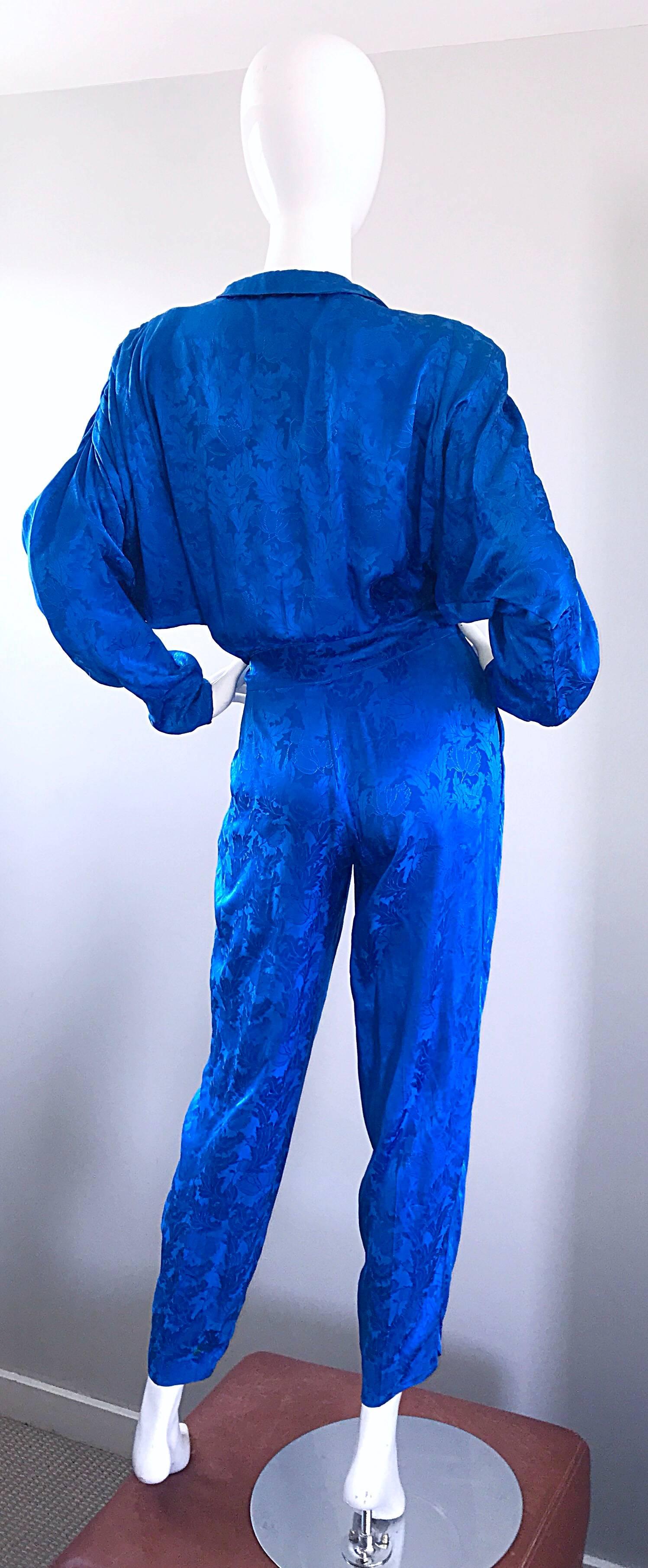 blue silk jumpsuit