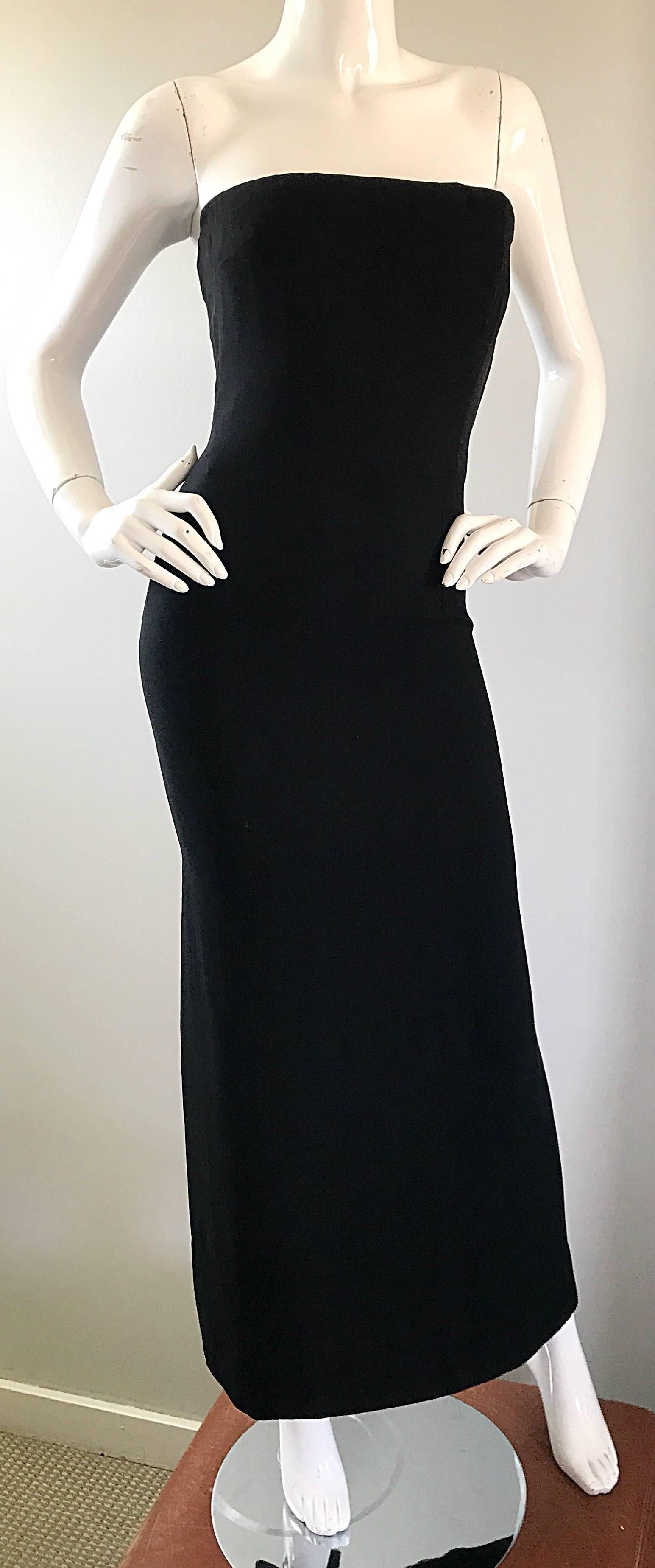 1950s Neiman Marcus Couture Black Silk Chiffon Strapless Vintage 50s Wiggle Gown In Excellent Condition For Sale In San Diego, CA