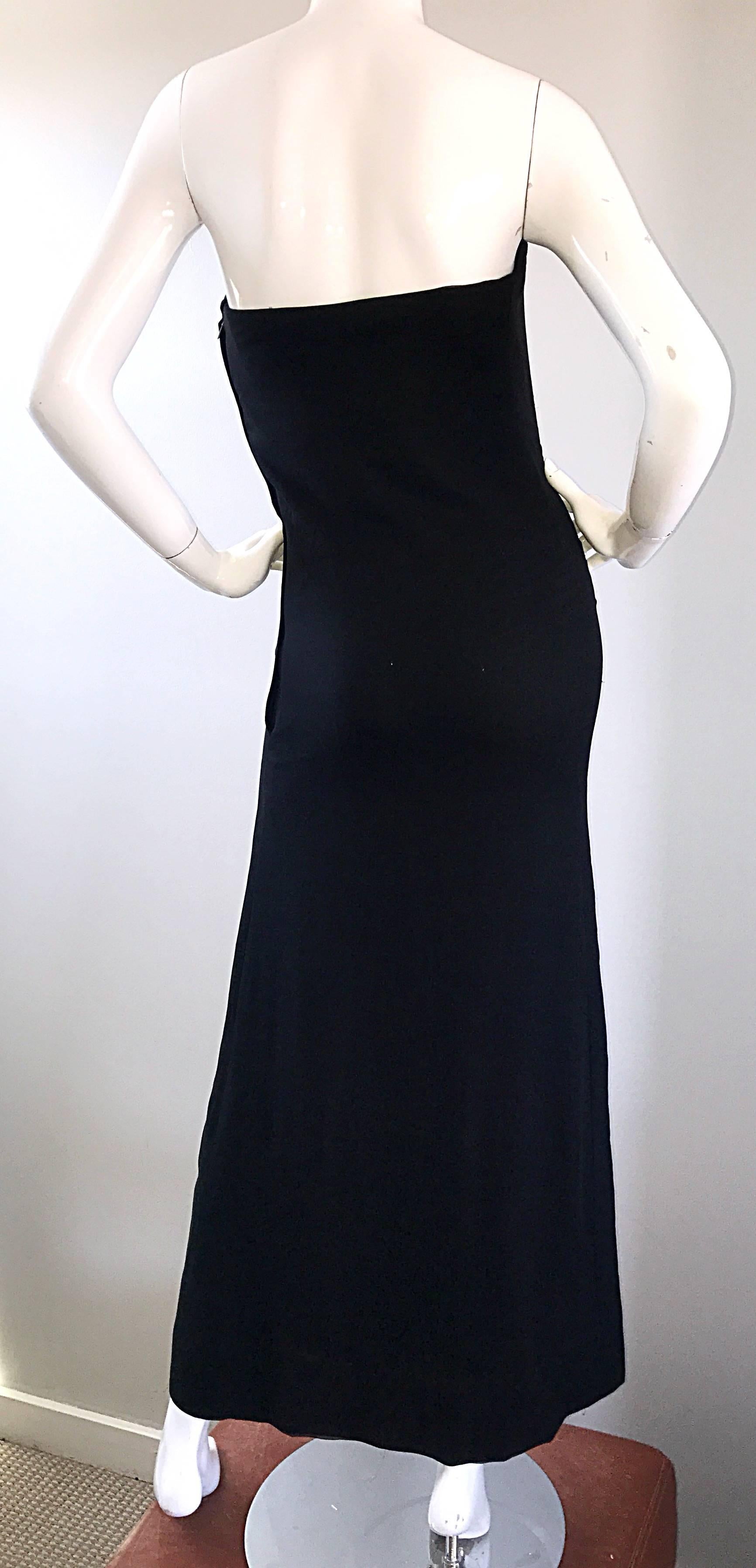 1950s Neiman Marcus Couture Black Silk Chiffon Strapless Vintage 50s Wiggle Gown For Sale 3