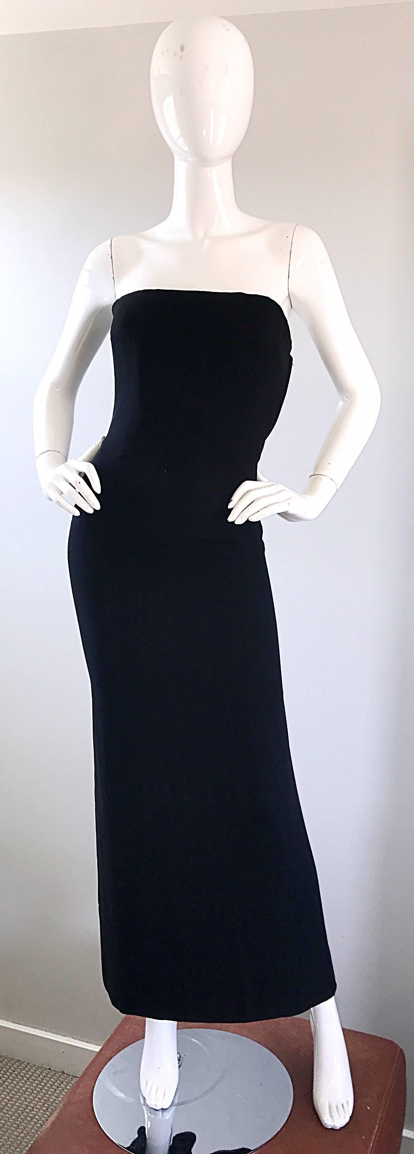 1950s Neiman Marcus Couture Black Silk Chiffon Strapless Vintage 50s Wiggle Gown For Sale 4