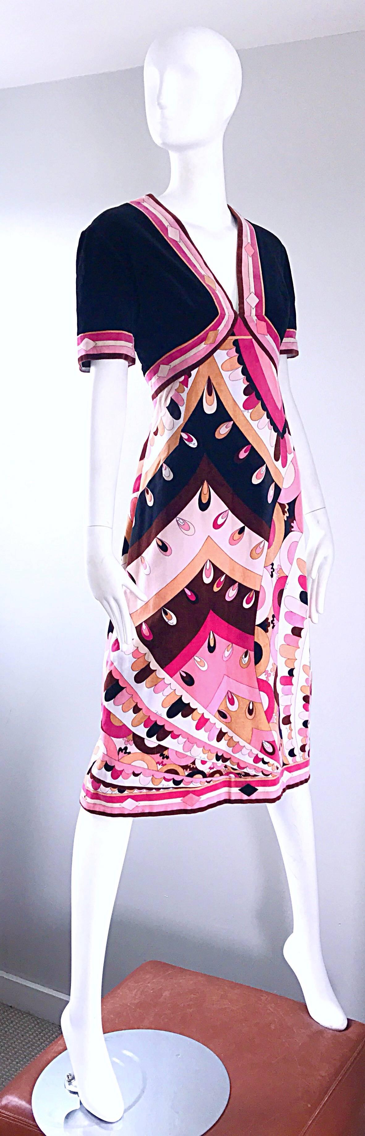 Pink Vintage Emilio Pucci 1960s Signature Kaleidoscope Print 60s Velvet A Line Dress For Sale