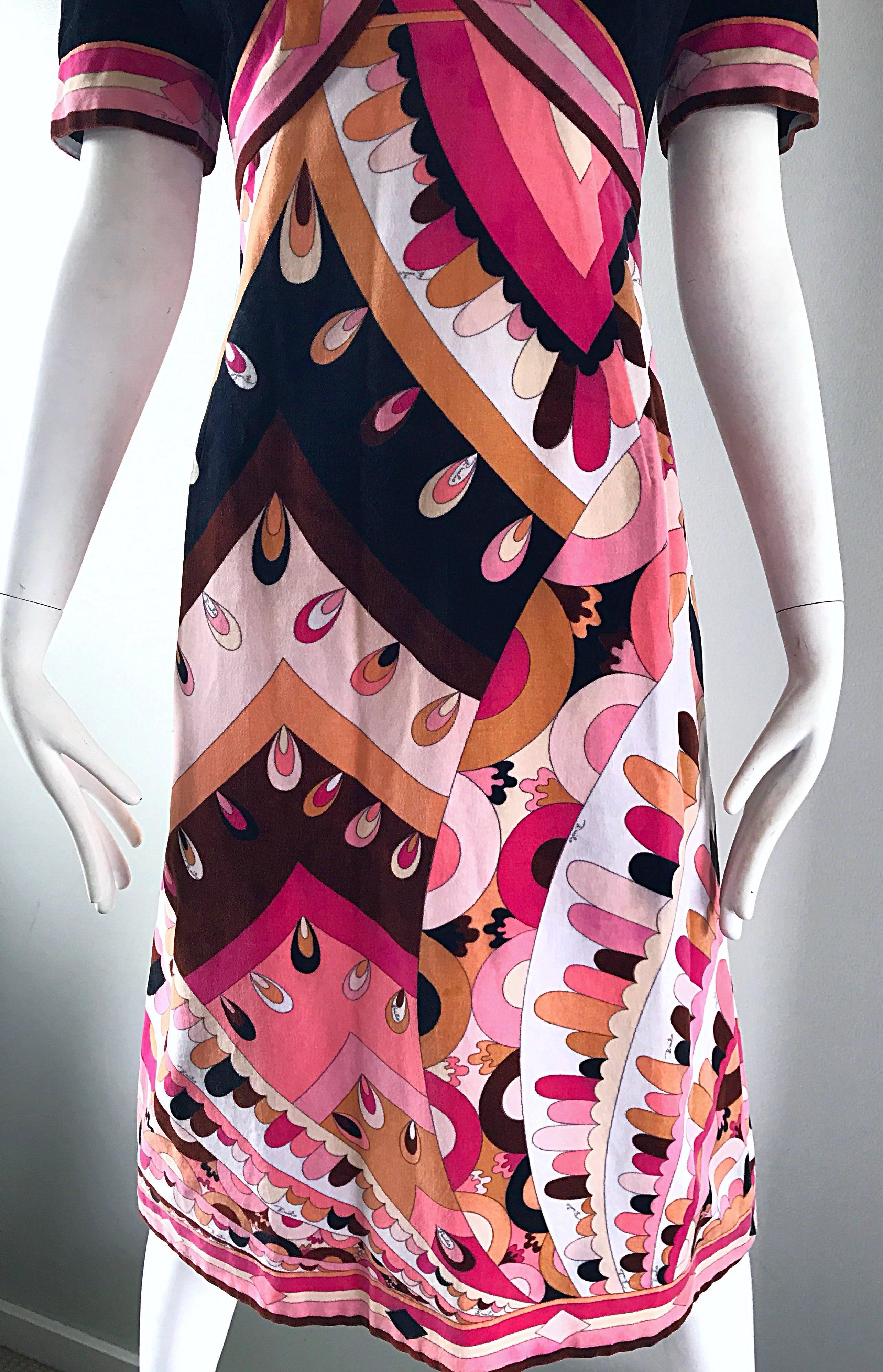 Vintage Emilio Pucci 1960s Signature Kaleidoscope Print 60s Velvet A Line Dress In Excellent Condition For Sale In San Diego, CA