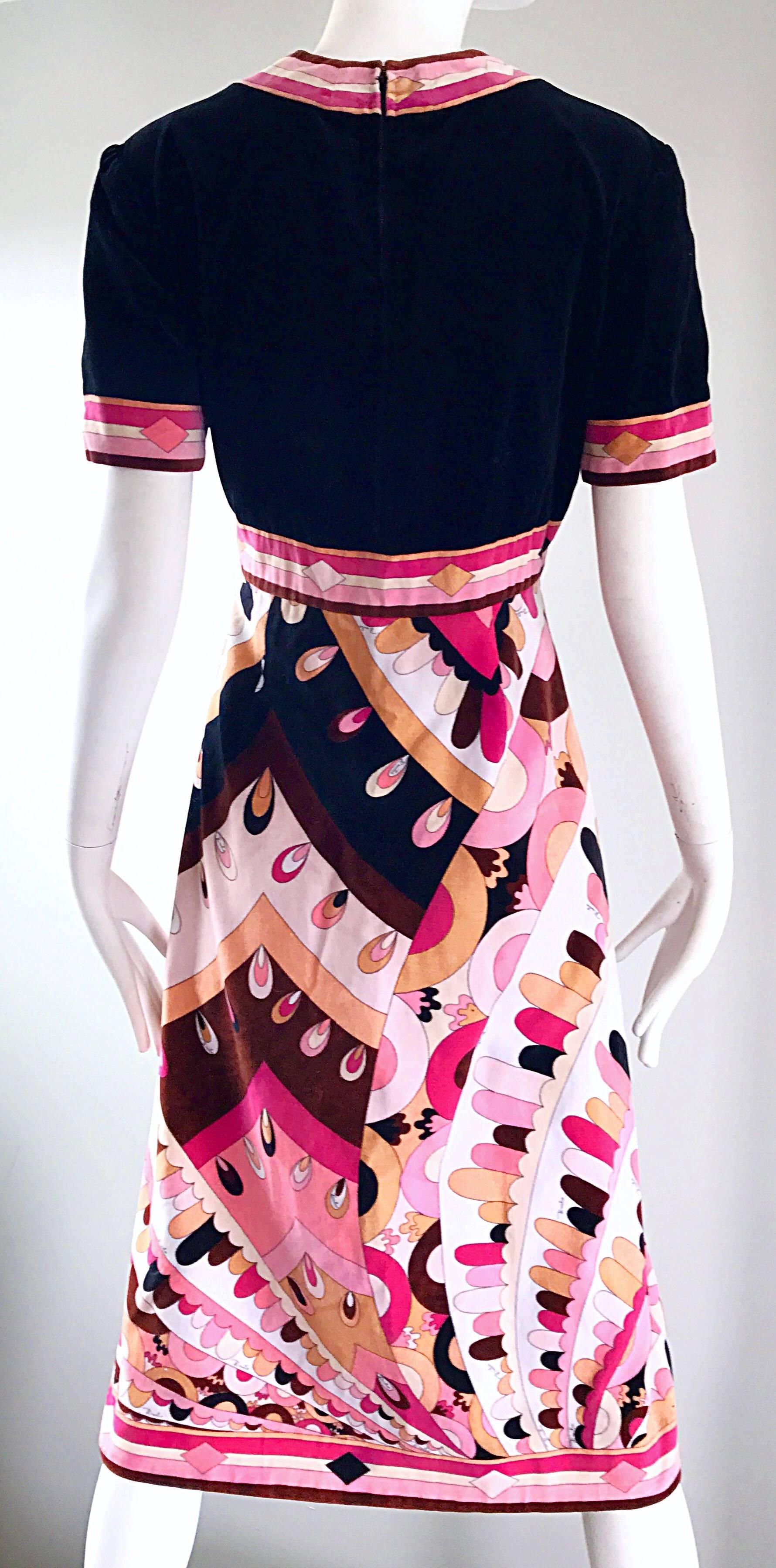 Women's Vintage Emilio Pucci 1960s Signature Kaleidoscope Print 60s Velvet A Line Dress For Sale