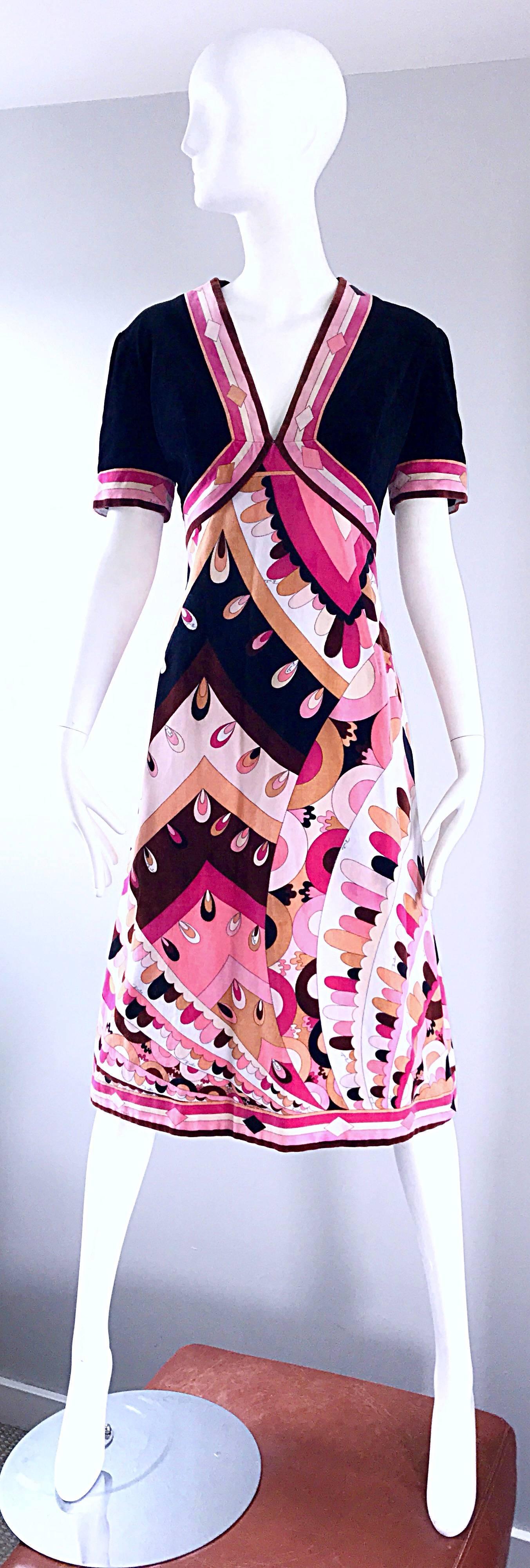 Vintage Emilio Pucci 1960s Signature Kaleidoscope Print 60s Velvet A Line Dress For Sale 1