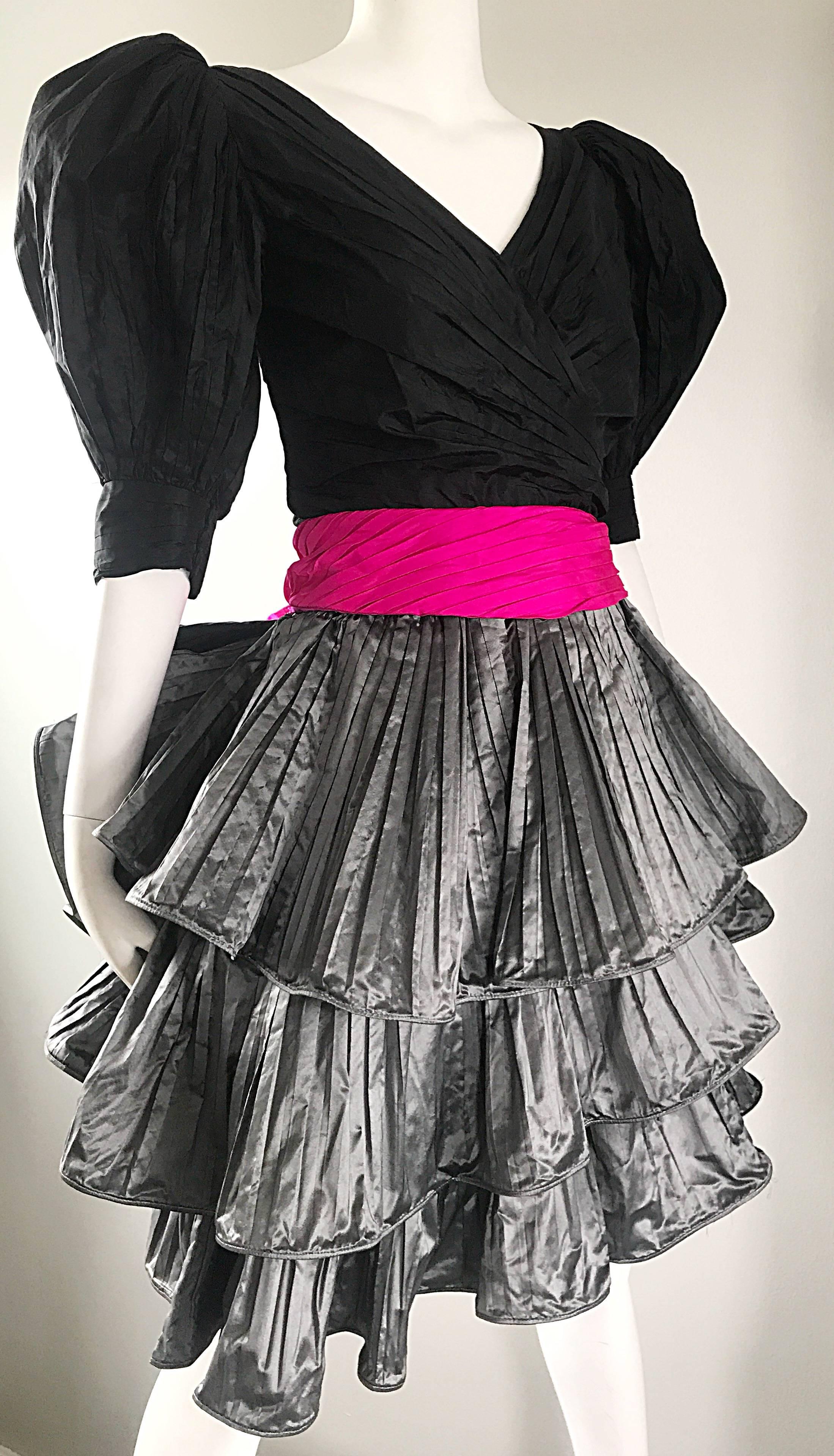 I980s Vintage Paul Louis Orrier Couture Avant Garde Taffeta 80s Cocktail Dress In Excellent Condition For Sale In San Diego, CA