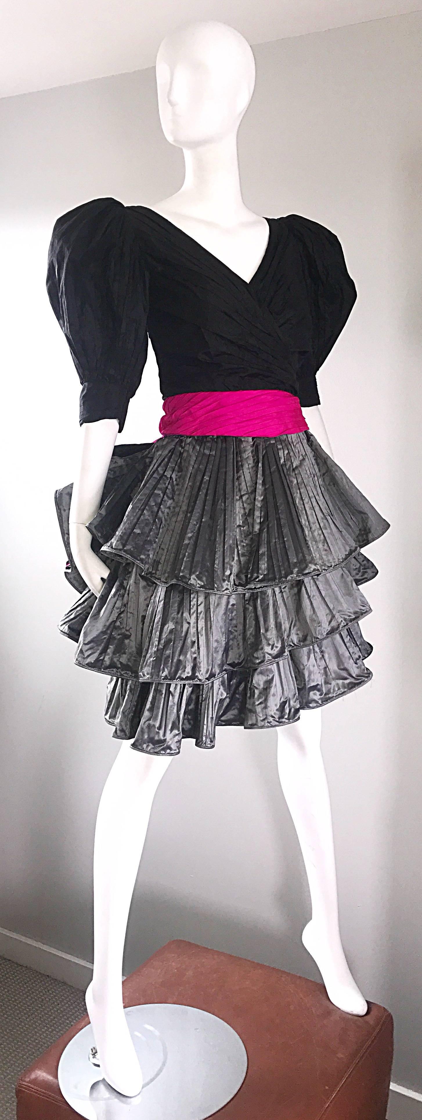 I980s Vintage Paul Louis Orrier Couture Avant Garde Taffeta 80s Cocktail Dress en vente 2