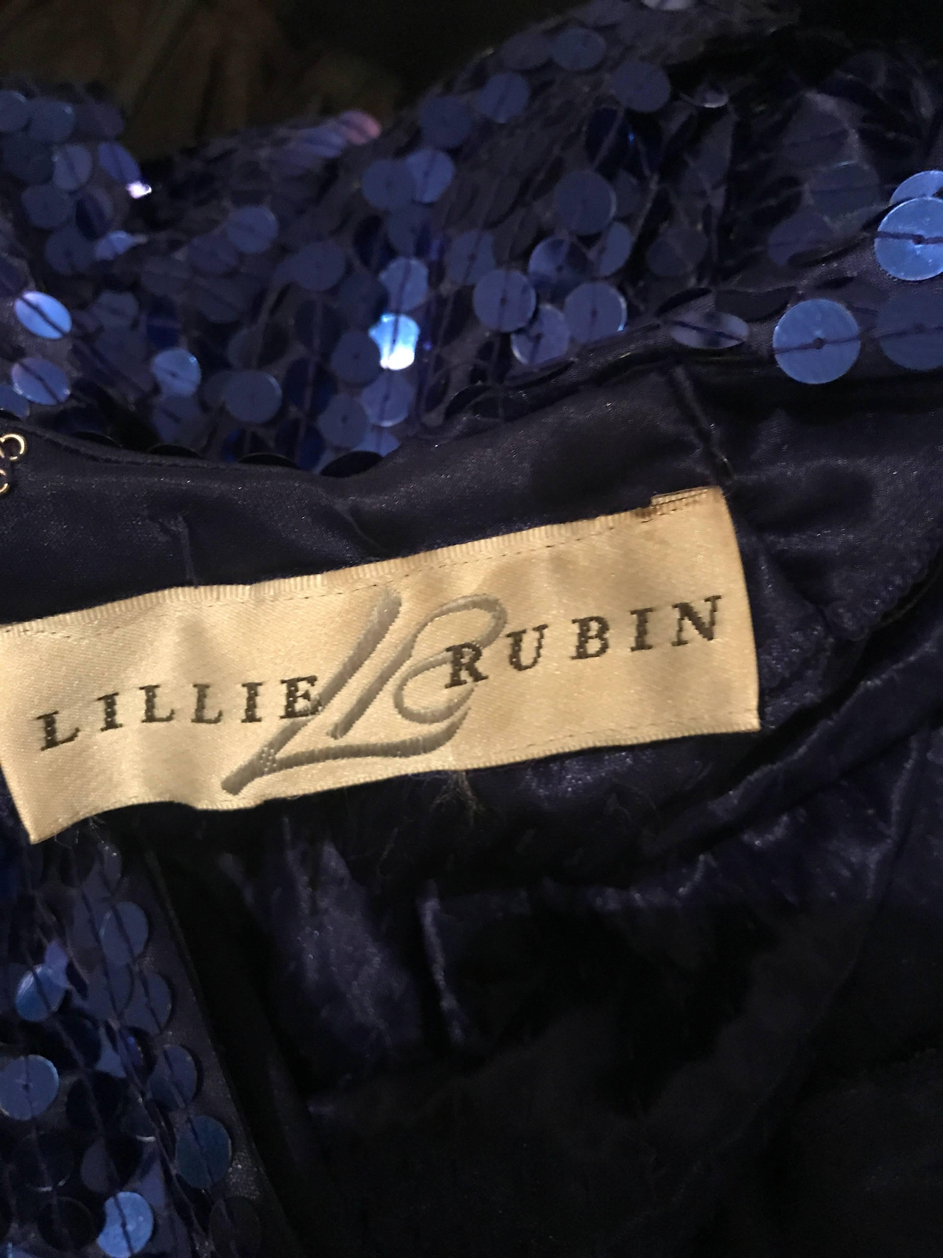 1990s Lillie Rubin Royal Blue Sexy Sequin Long Sleeve Vintage 90s Mini Dress 3