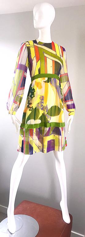 1960s Rodrigues Mod Silk Chiffon A Line Retro Vintage 60s Silk Chiffon Dress In Excellent Condition For Sale In San Diego, CA