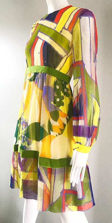 Women's 1960s Rodrigues Mod Silk Chiffon A Line Retro Vintage 60s Silk Chiffon Dress For Sale