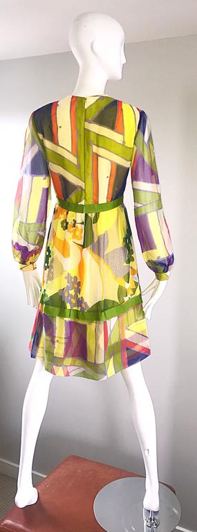1960s Rodrigues Mod Silk Chiffon A Line Retro Vintage 60s Silk Chiffon Dress For Sale 1