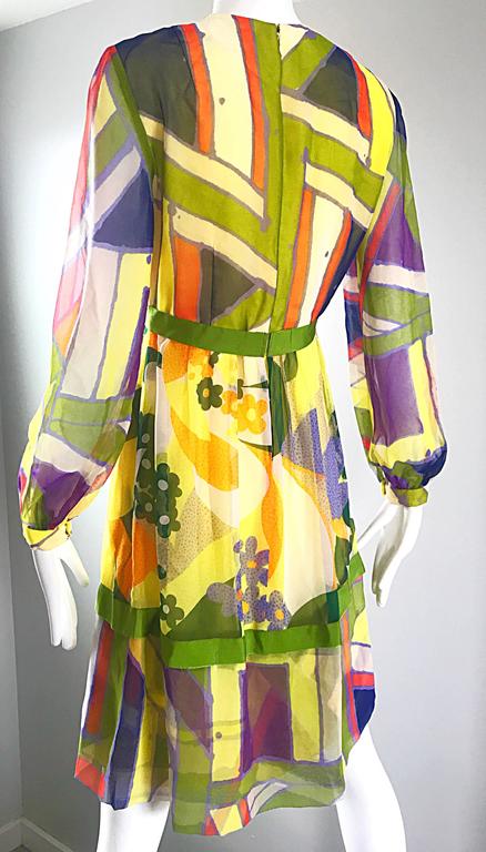 1960s Rodrigues Mod Silk Chiffon A Line Retro Vintage 60s Silk Chiffon Dress For Sale 3