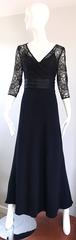 Badgley Mischka Precioso vestido negro de encaje con mangas 3/4 Talla 8 Vintage, años 90