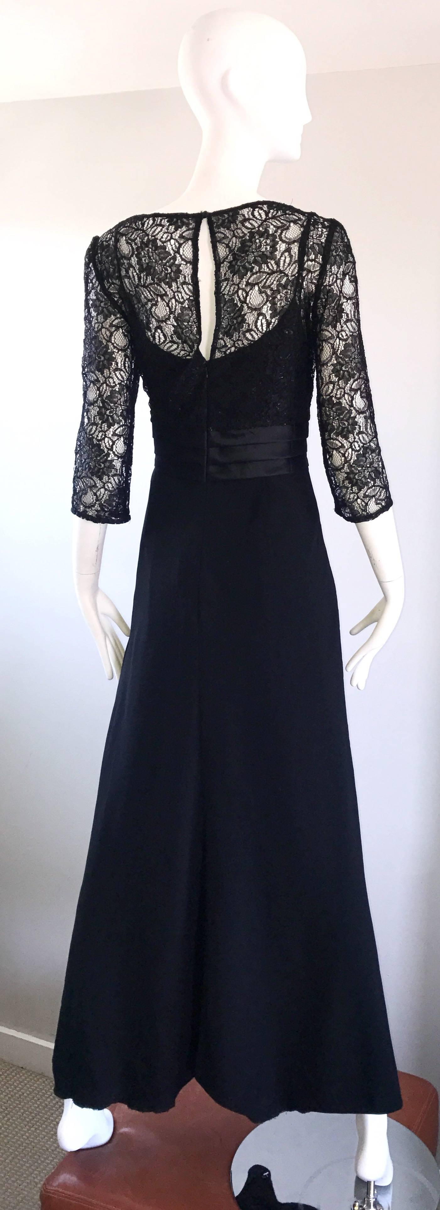 Badgley Mischka Beautiful Black Lace 3/4 Sleeves Size 8 Vintage Gown ...