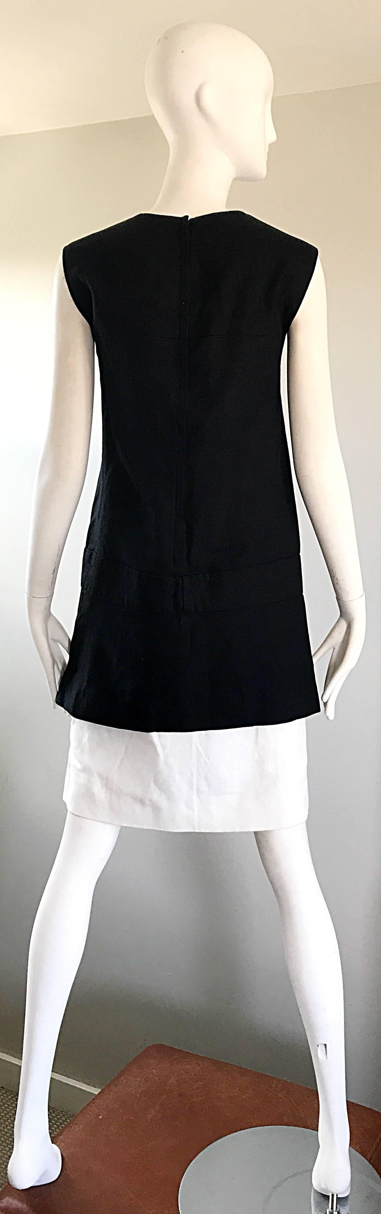 Howard Wolf - Robe droite chic des années 1960 en coton et lin noir et blanc - Mod Vintage 60s Pour femmes en vente