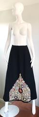 1970s Moroccan Inspired Black Colorful Embroidered 70s Vintage Boho Maxi Skirt