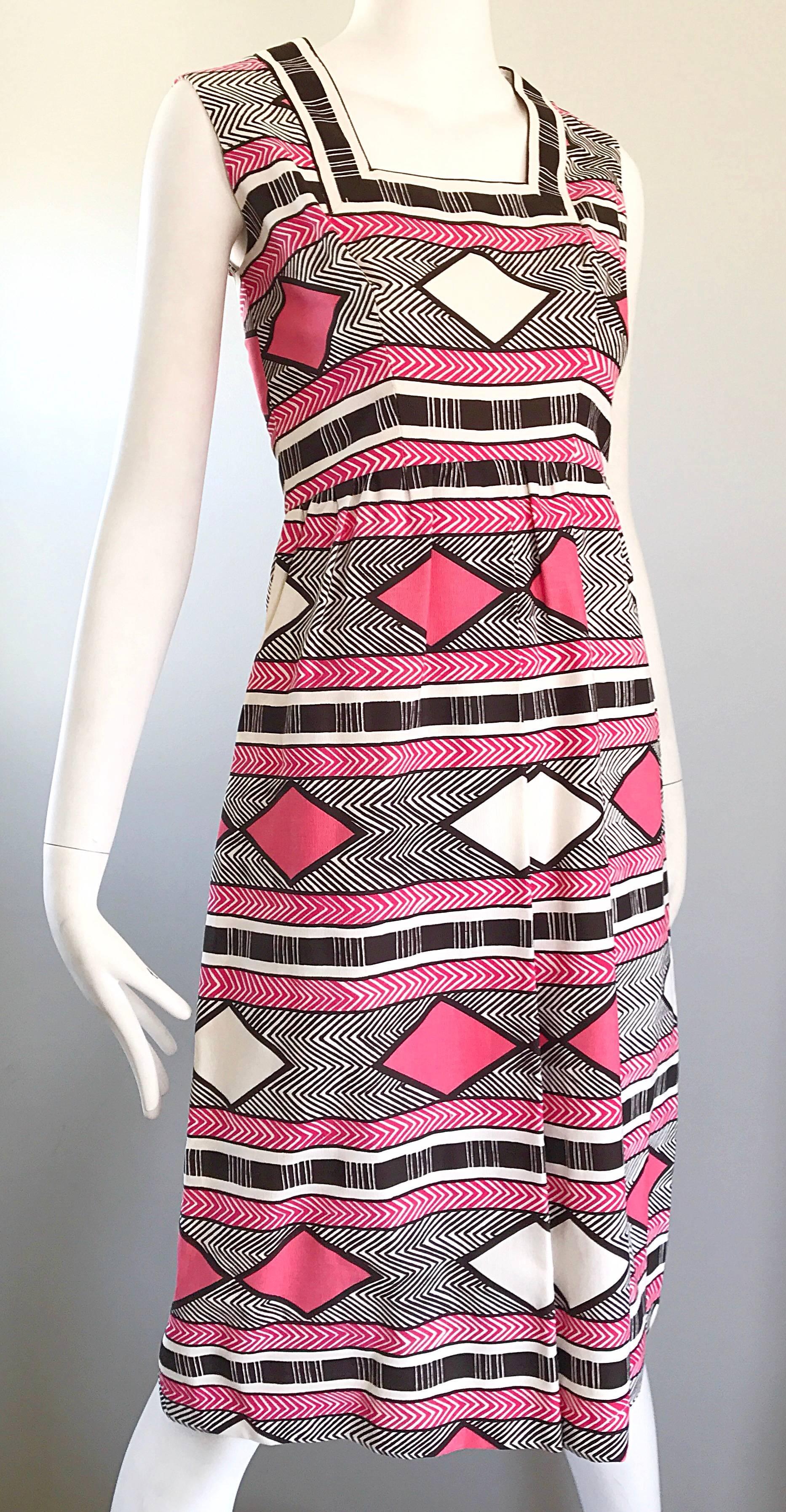1960s Malcolm Starr Pink + Brown + White 60s A - Line Dress and Bolero ...