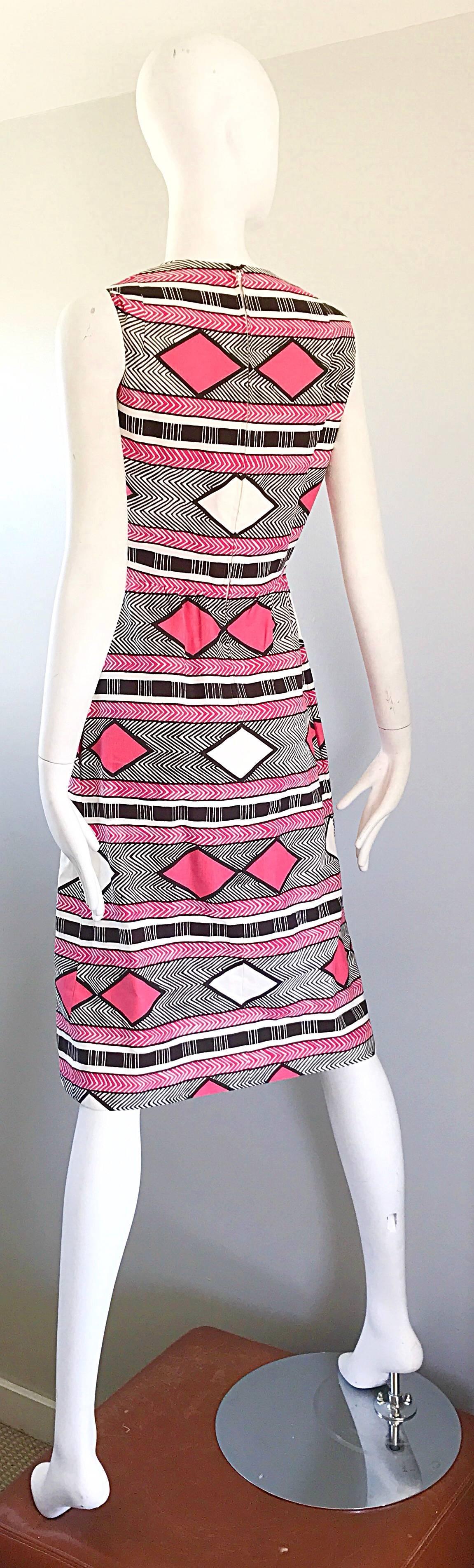 Women's 1960s Malcolm Starr Pink + Brown + White 60s A - Line Dress and Bolero Jacket  For Sale