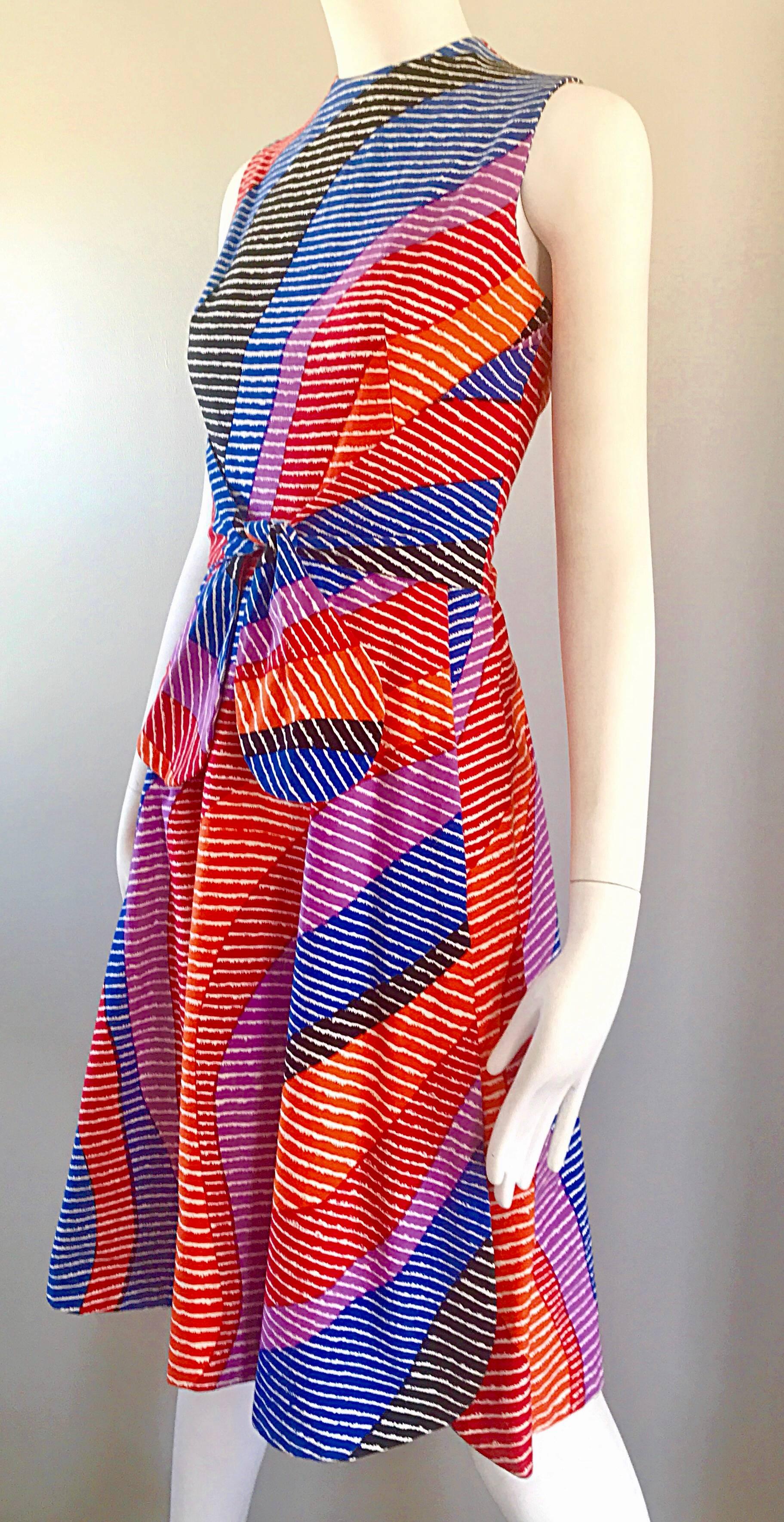 Pink Geoffrey Beene Saks 5th Ave Rainbow Vintage Cotton A Line Dress, 1960s  