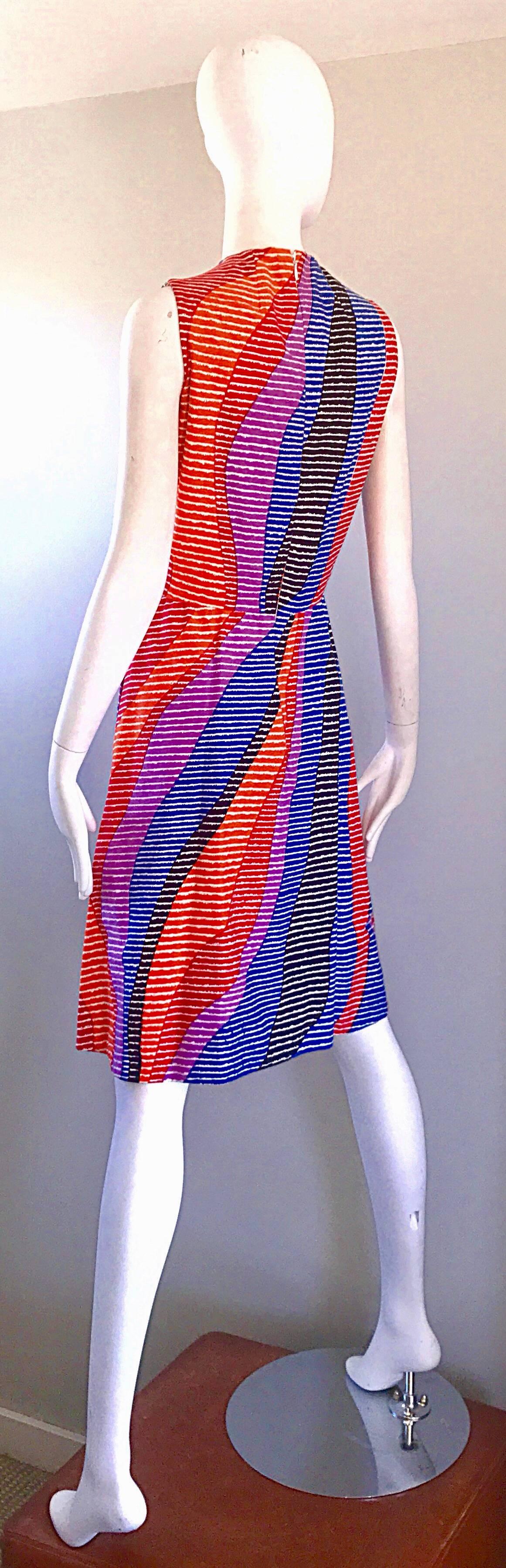 Women's Geoffrey Beene Saks 5th Ave Rainbow Vintage Cotton A Line Dress, 1960s  