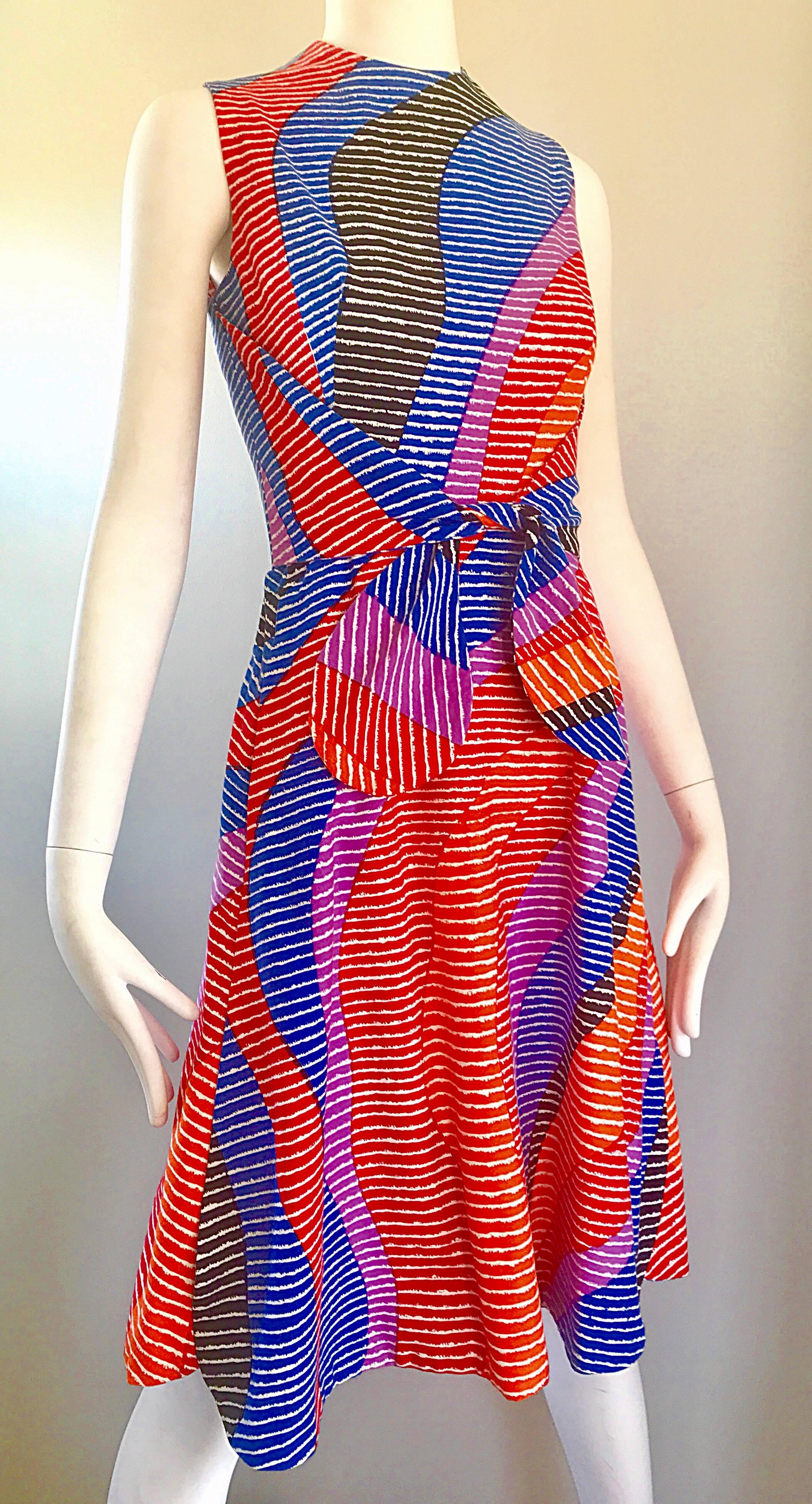 Geoffrey Beene Saks 5th Ave Rainbow Vintage Cotton A Line Dress, 1960s   1