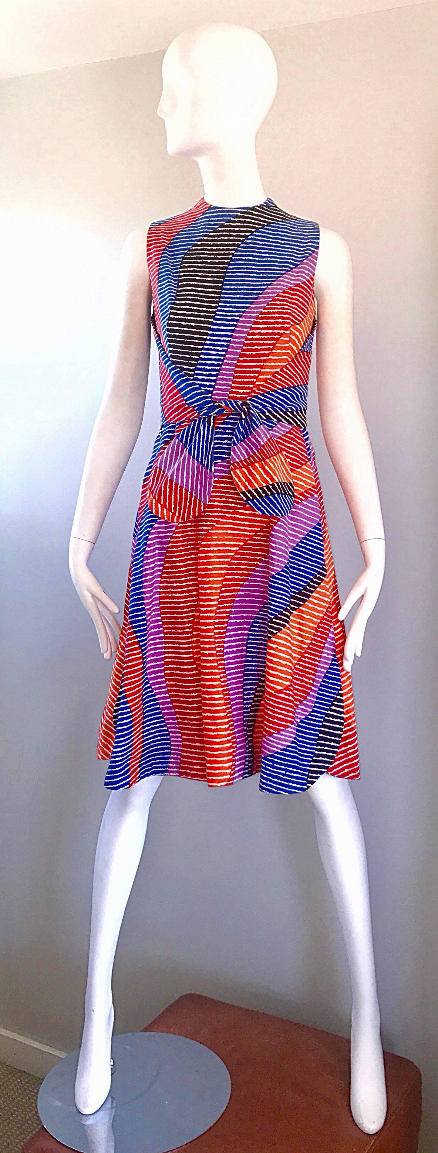 Geoffrey Beene Saks 5th Ave Rainbow Vintage Cotton A Line Dress, 1960s   2