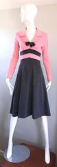 1960s Bubblegum Pink and Charcoal Gray Long Sleeve Vintage 60s Knit A Line Dress