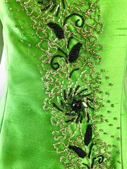 Gorgeous 1950s Green Silk Shantung Beaded Crystal Couture Sleeveless Blouse Top