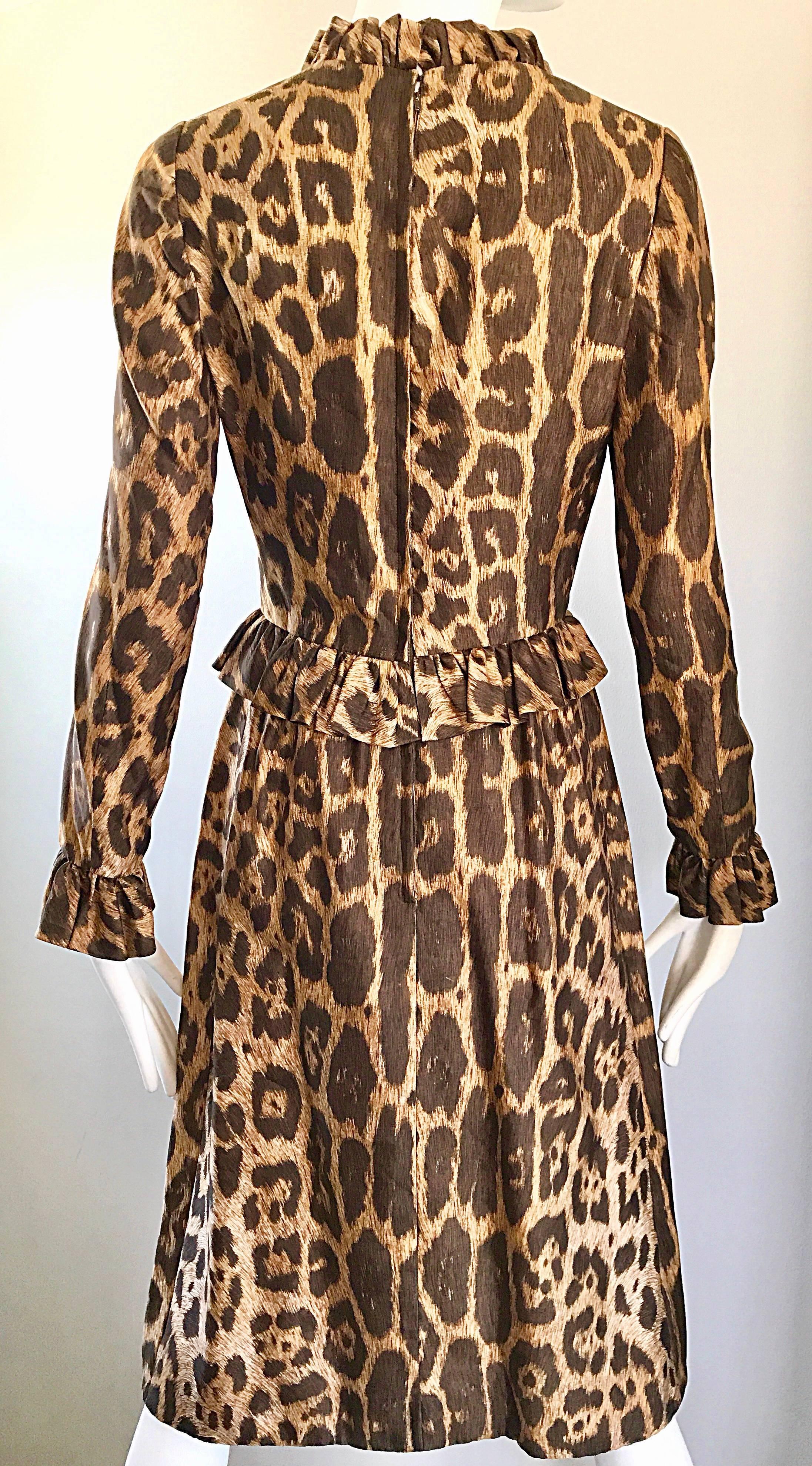 Mollie Parnis 1960s Chic Leopard Cheetah Print Silk Vintage 60s A Line Dress  3
