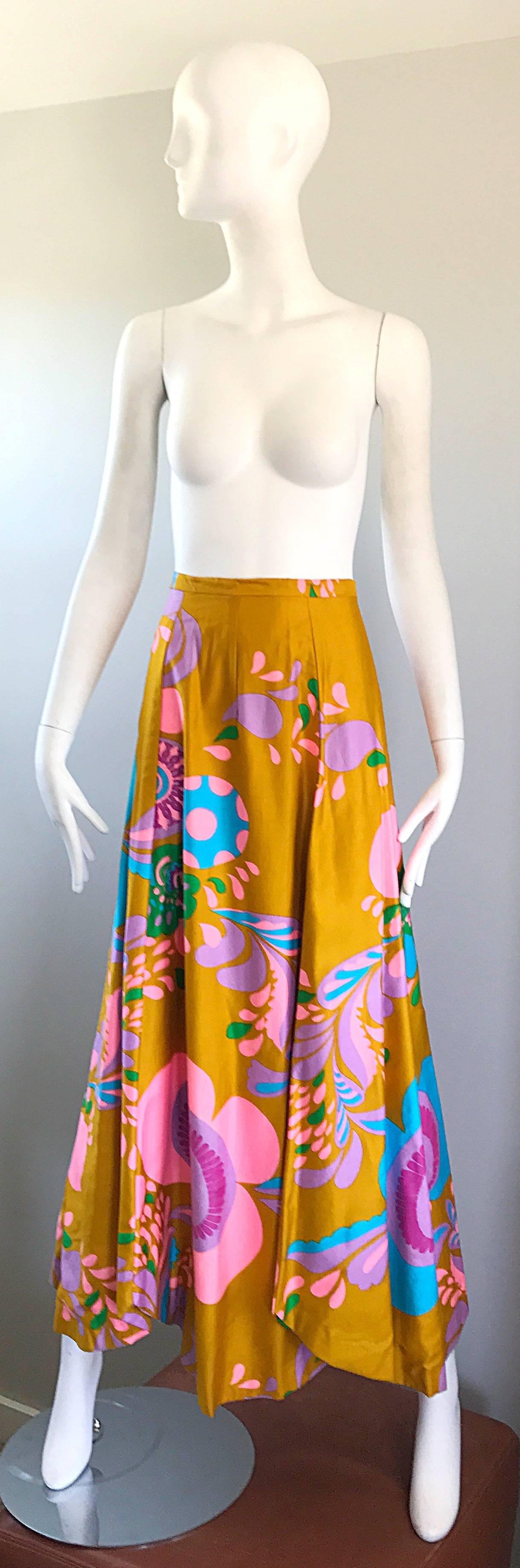 Amazing 1970s Brightly Colored Psychedelic Asymmetrical Petal Hem 70s ...
